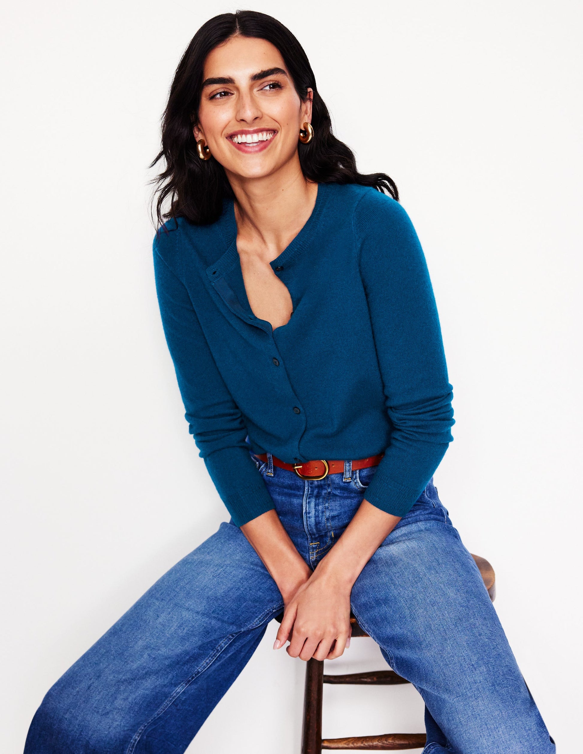 Eva Cashmere Crew Cardigan-Harbour Blue-1