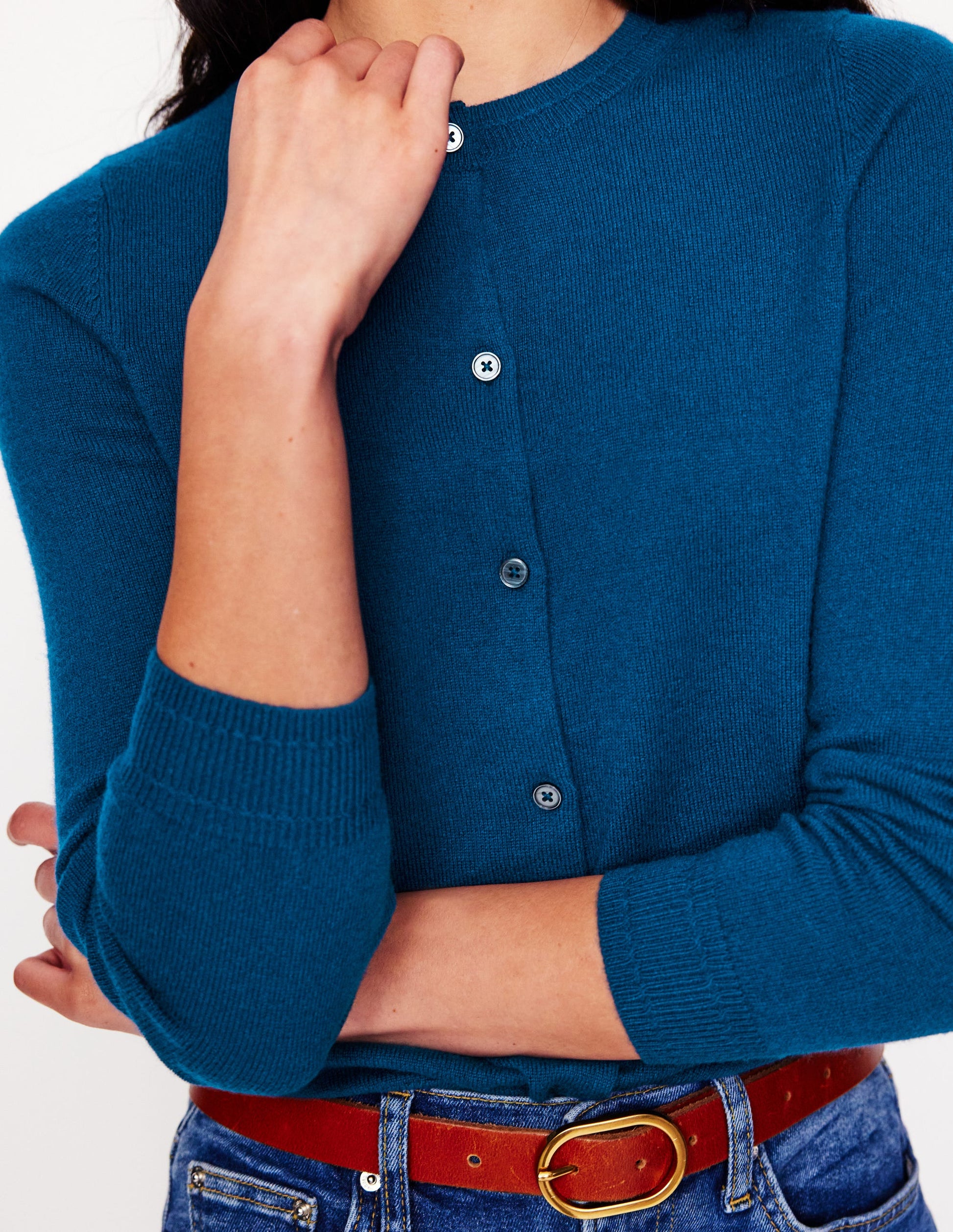 Eva Cashmere Crew Cardigan-Harbour Blue-2