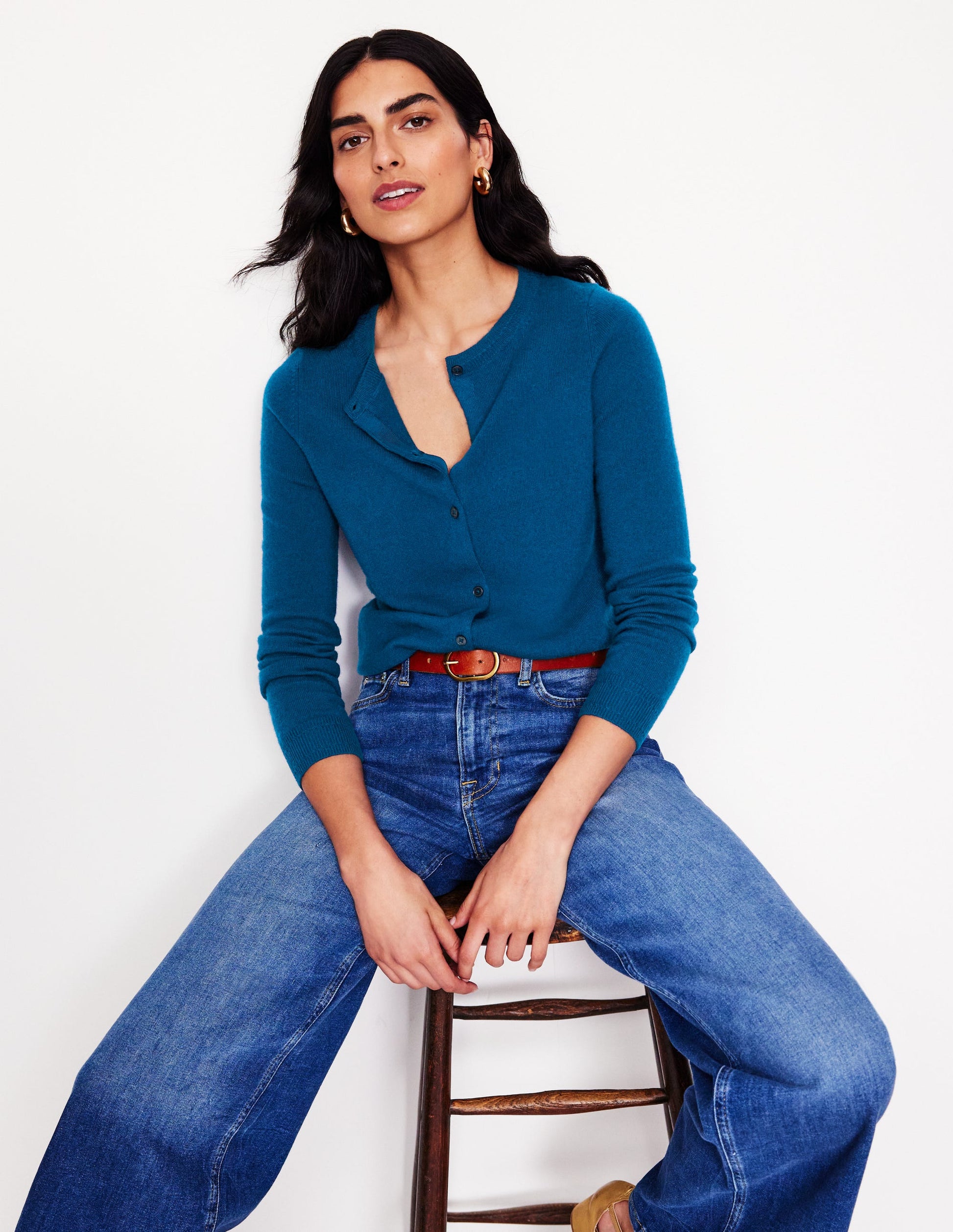 Eva Cashmere Crew Cardigan-Harbour Blue-4