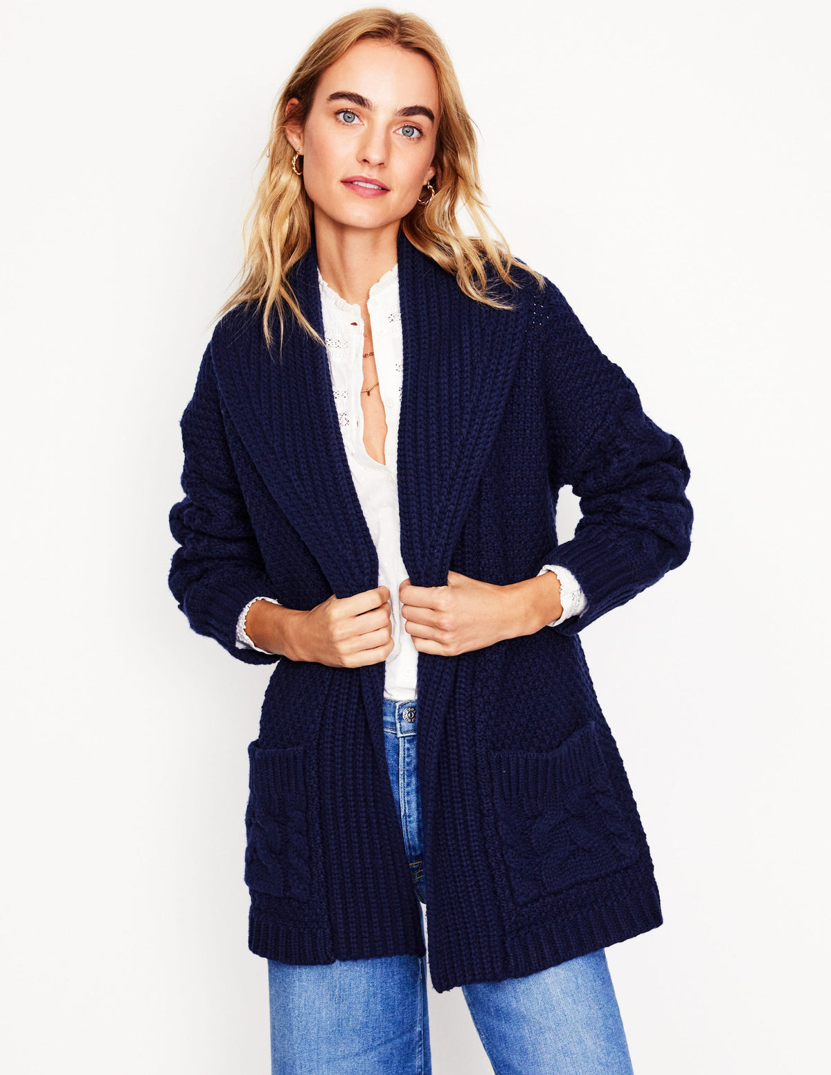 Cable Belted Cardigan-Navy - Image 2