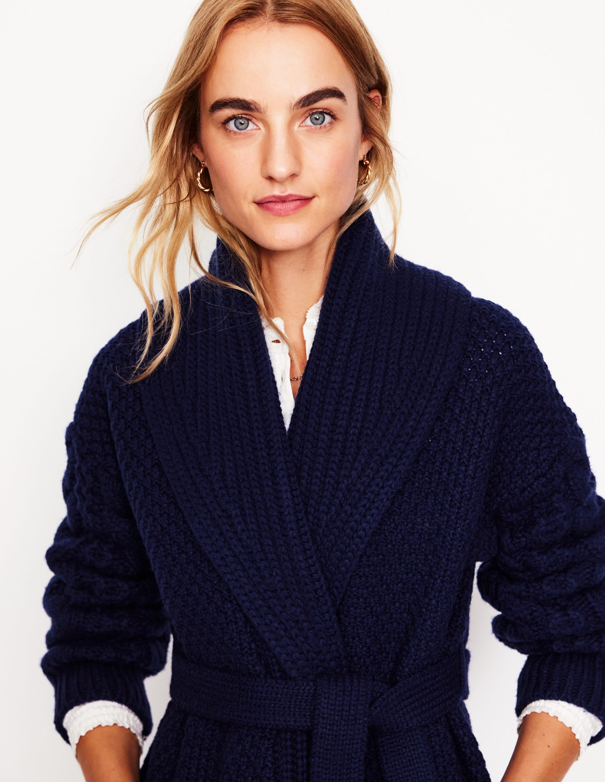 Cable Belted Cardigan-Navy - Image 3