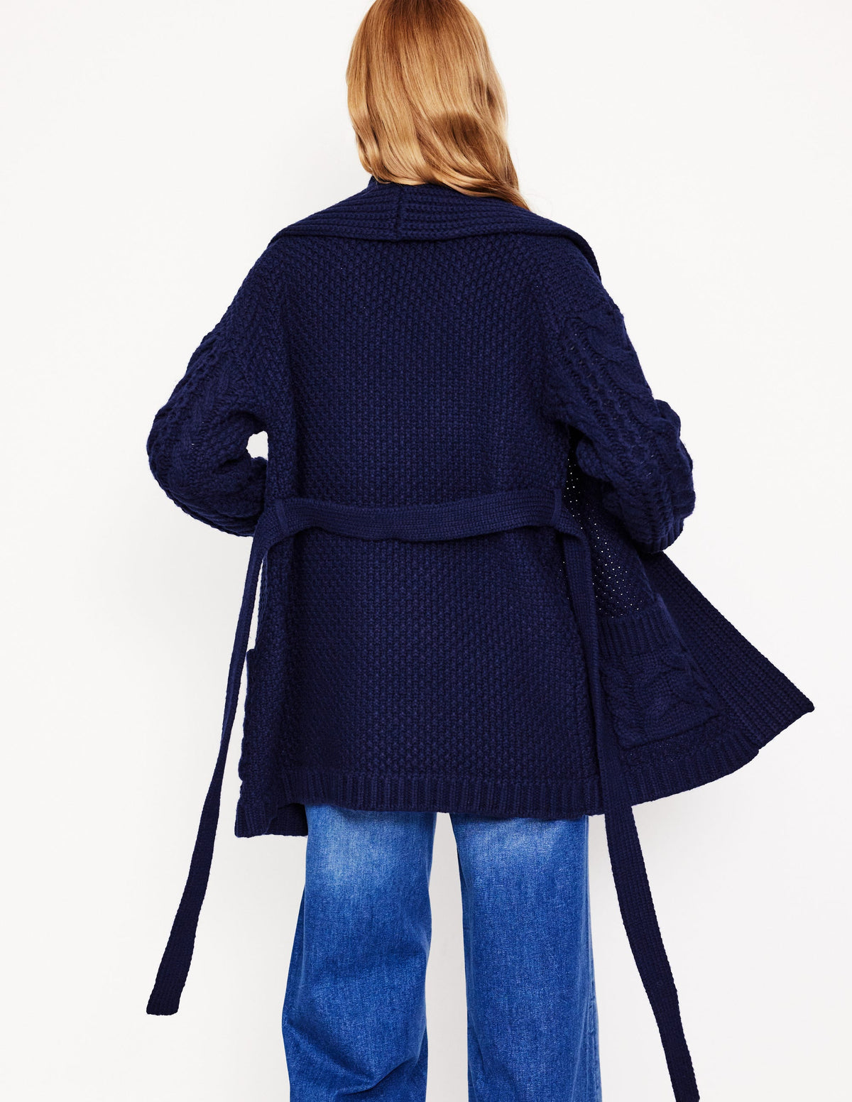 Cable Belted Cardigan-Navy-4