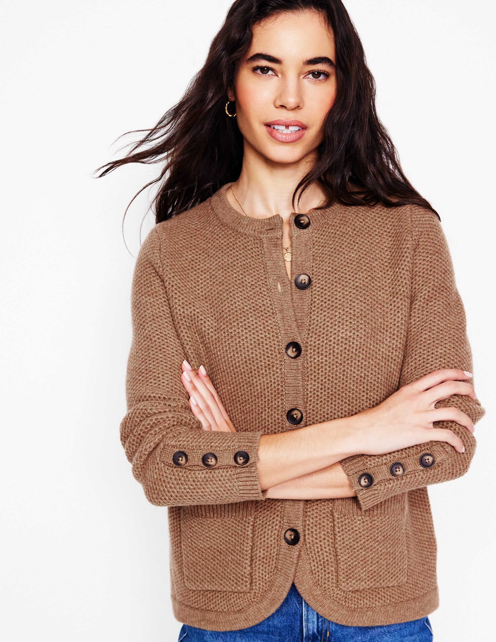 Textured Stitch Cardigan-Praline Brown - Image 4
