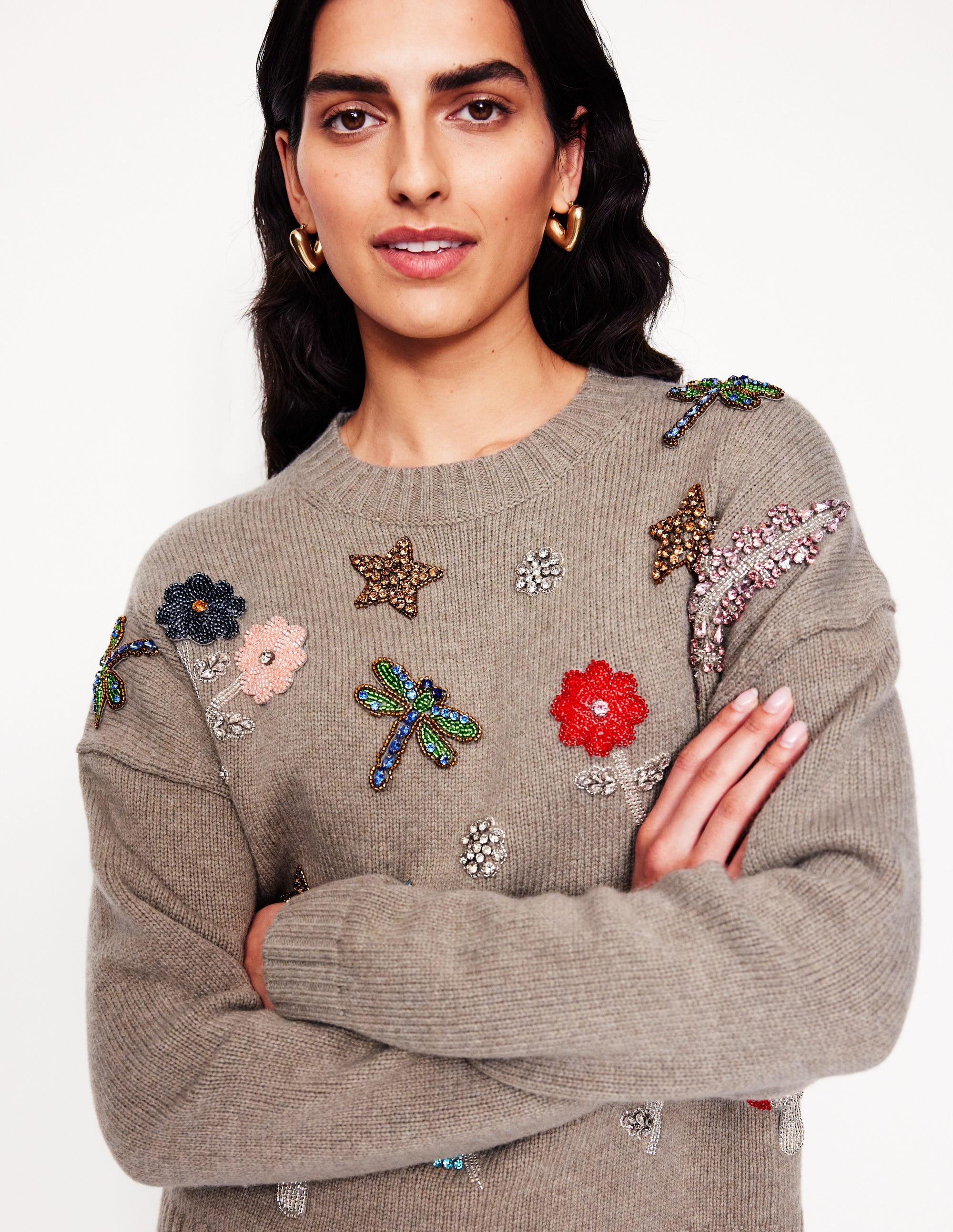 Embellished Jumper Mink Melange Boden UK