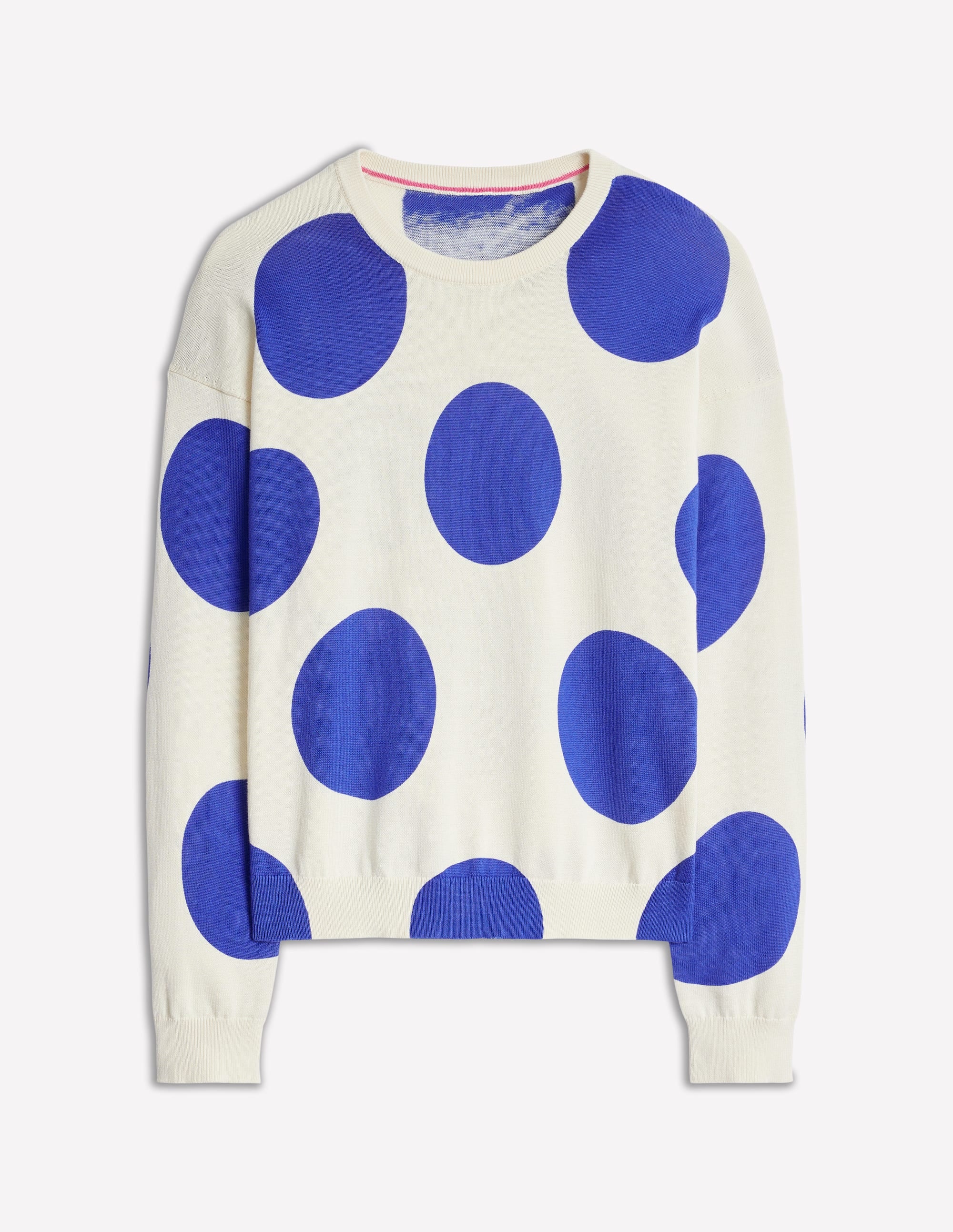 Lara Relaxed Cotton Jumper-Ivory/ Bright Blue Spot - Image 5