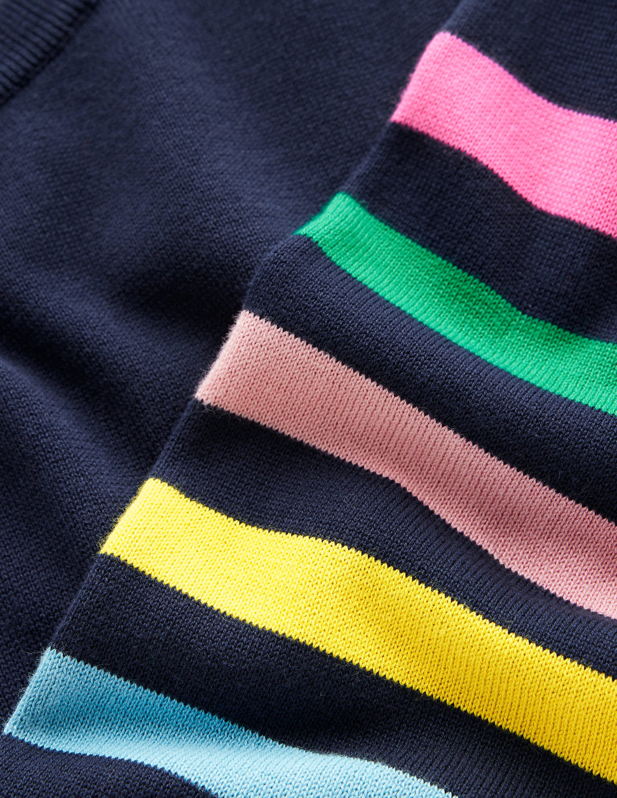 Lara Relaxed Cotton Jumper-Navy Rainbow Sleeve Stripe-7