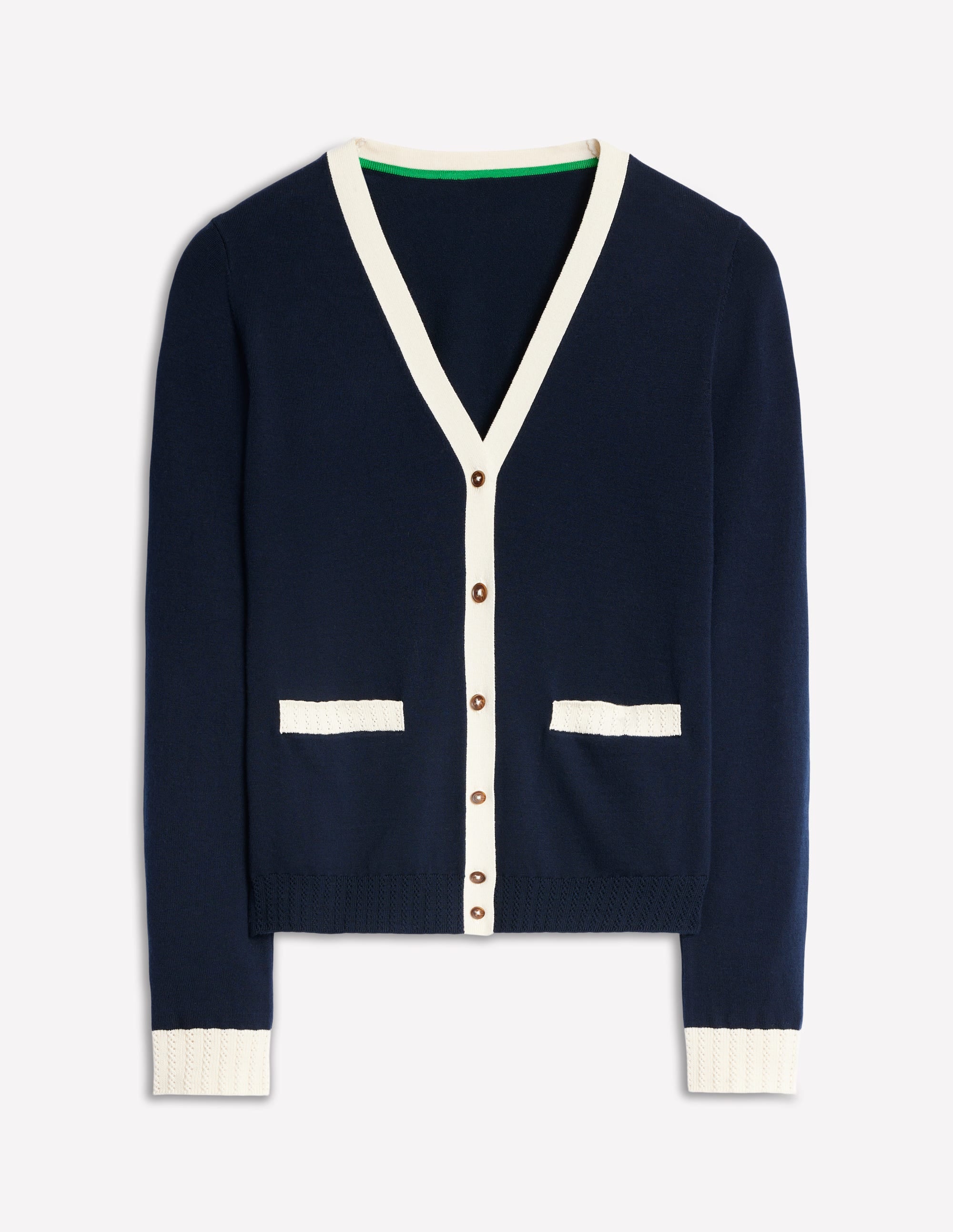 Emilia Cotton V Neck Cardigan-Navy - Image 5