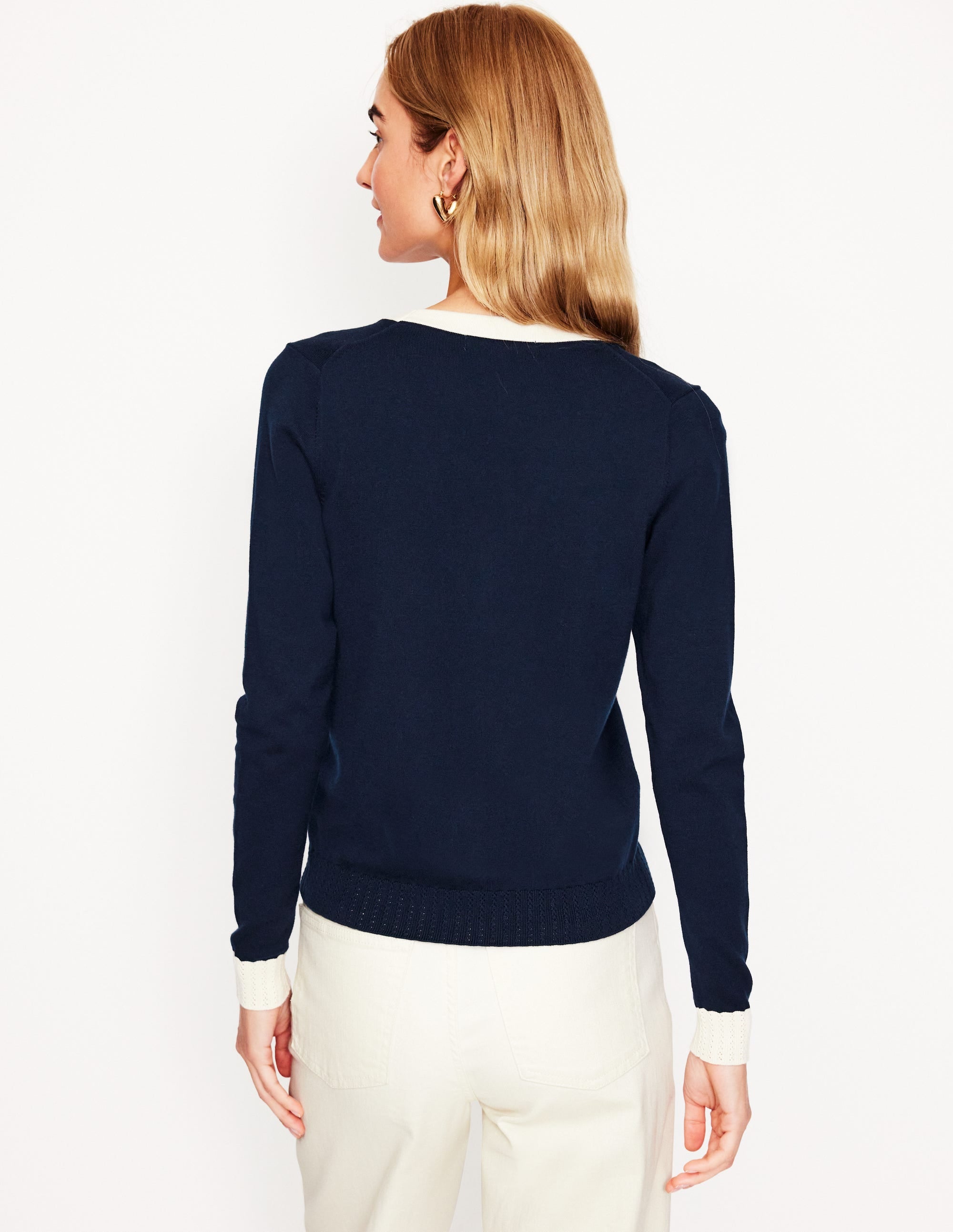Emilia Cotton V Neck Cardigan-Navy - Image 3