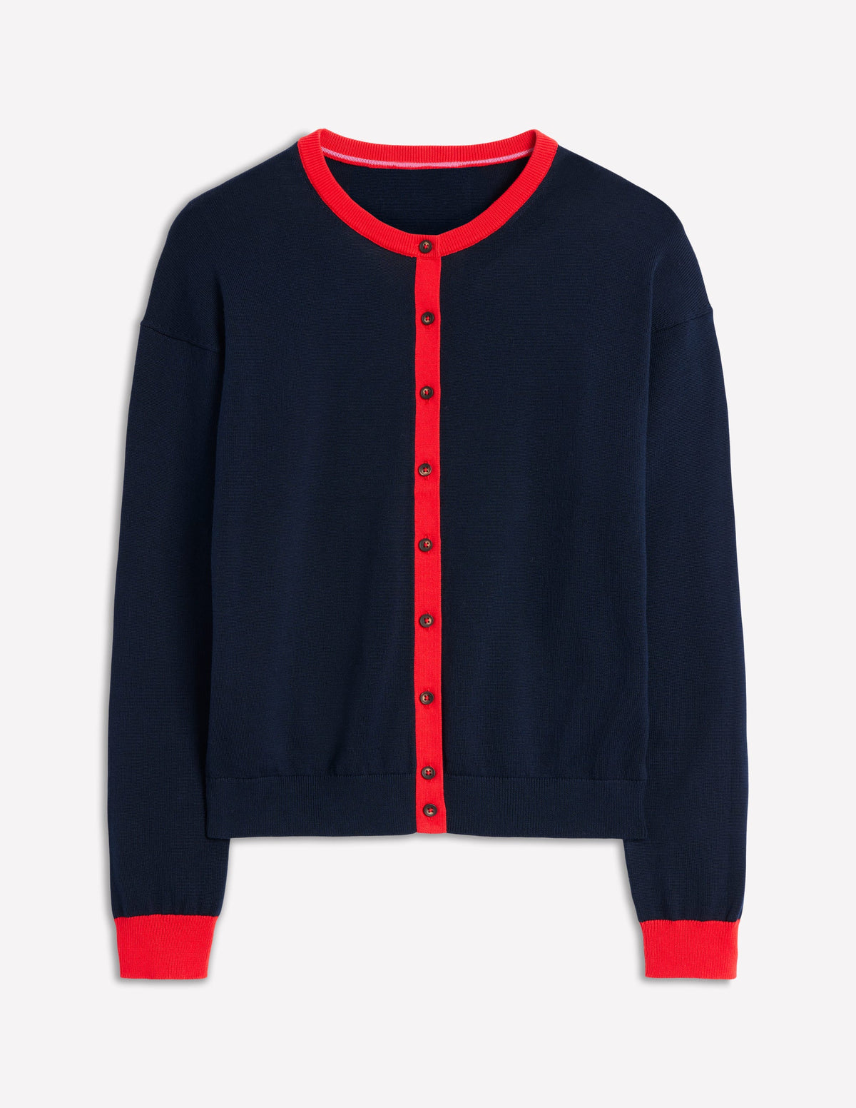 Lara Relaxed Cotton Cardigan-Navy, Poppy Red - Image 5