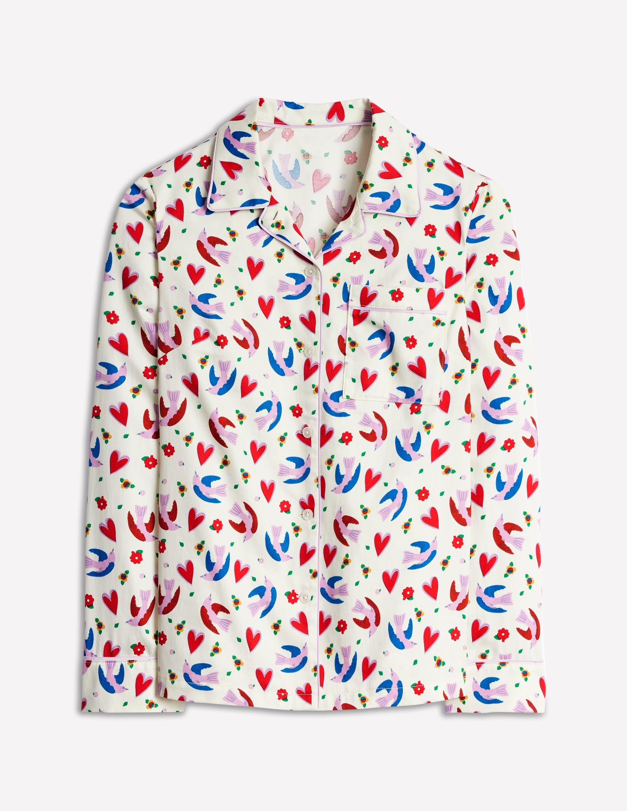 Cotton Sateen Pyjama Shirt-Ivory, Heart Flutter - Image 5