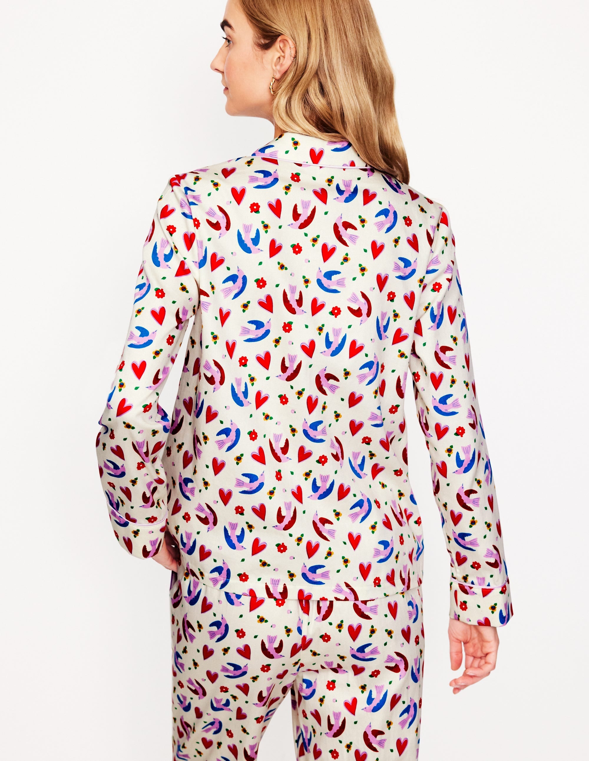 Cotton Sateen Pyjama Shirt-Ivory, Heart Flutter - Image 3
