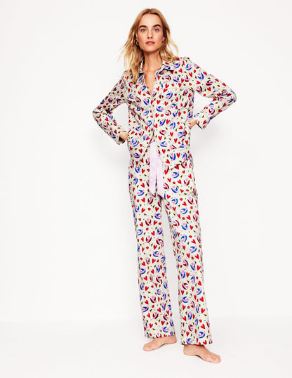 Cotton Sateen Pyjama Shirt-Ivory, Heart Flutter-4