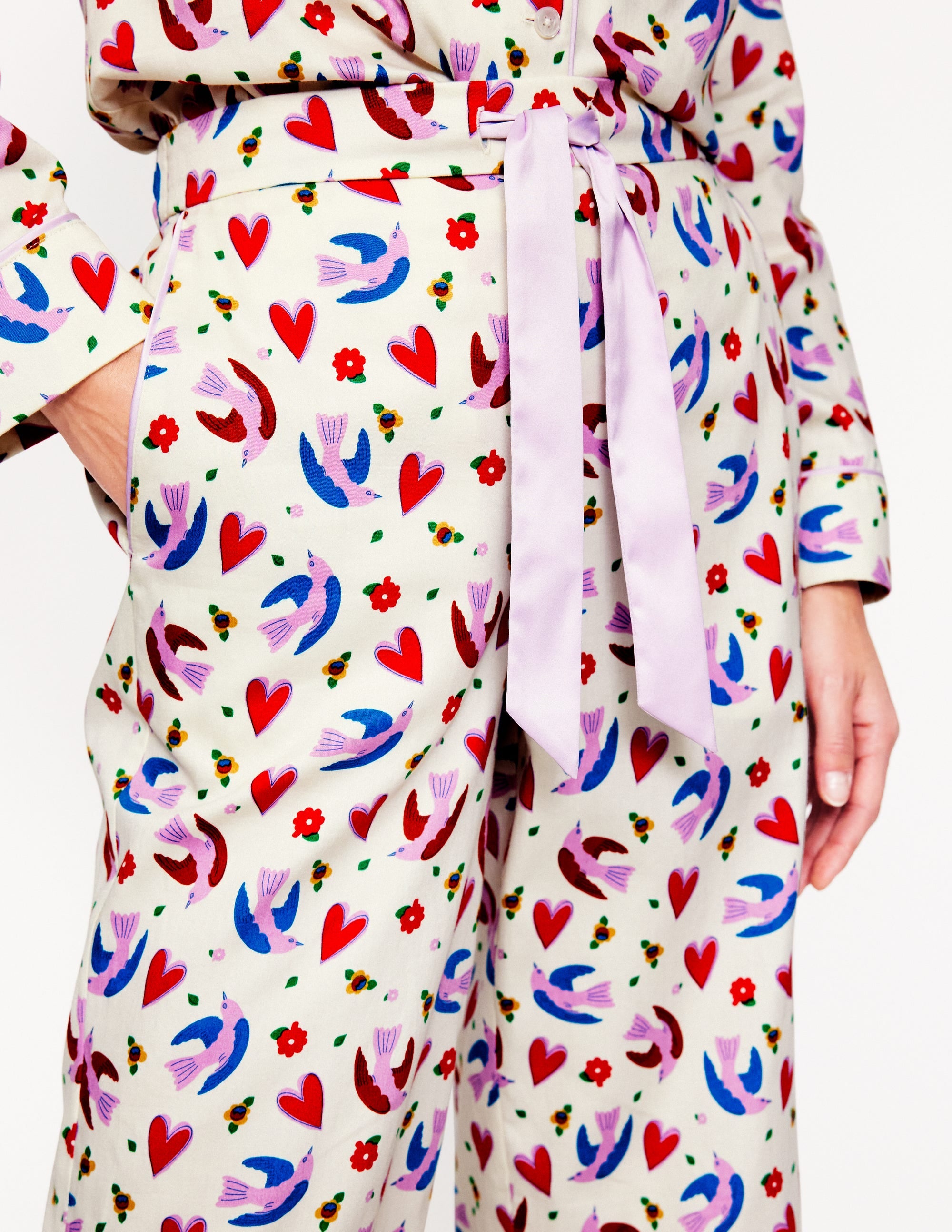 Cotton Sateen Pyjama Trousers-Ivory, Heart Flutter - Image 2