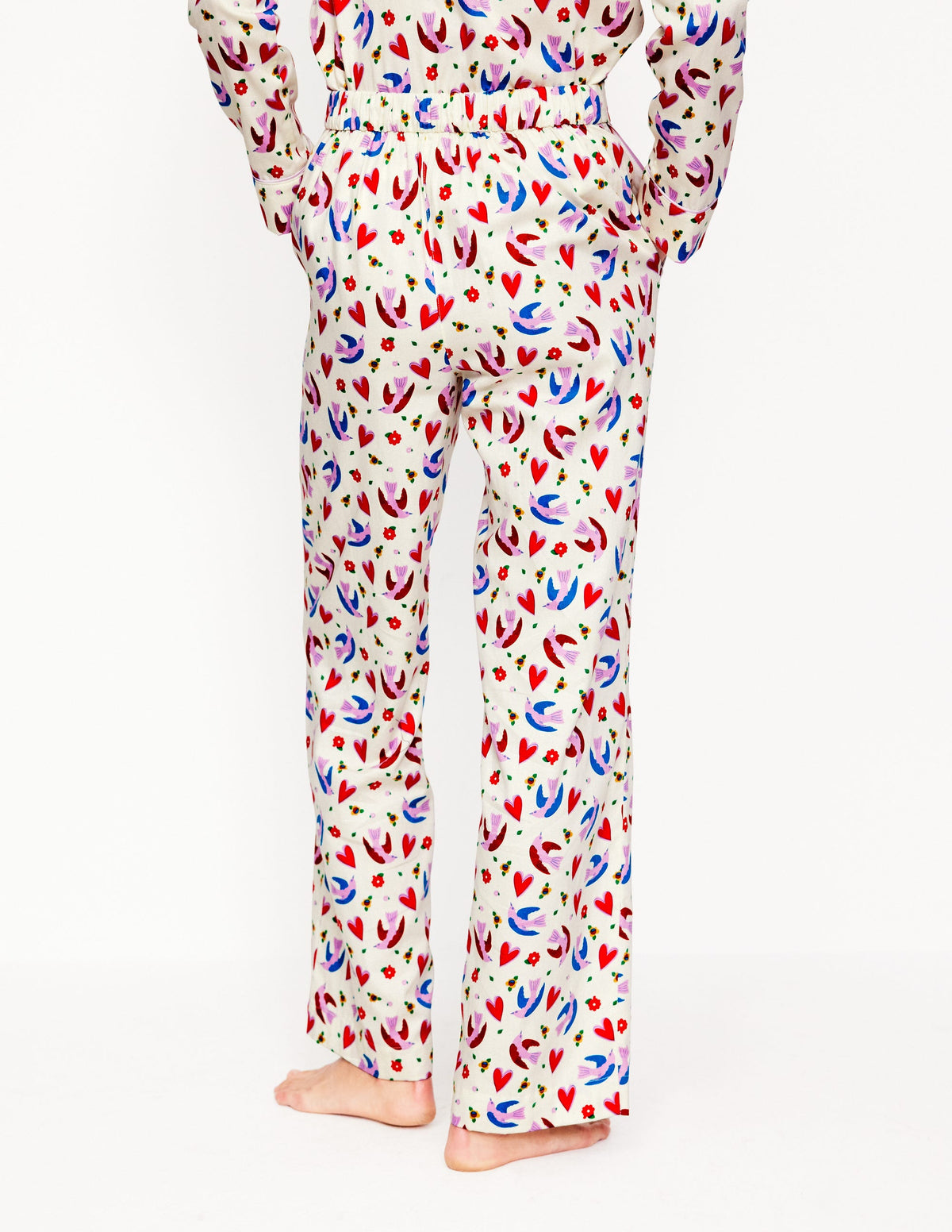 Cotton Sateen Pyjama Trousers-Ivory, Heart Flutter - Image 3