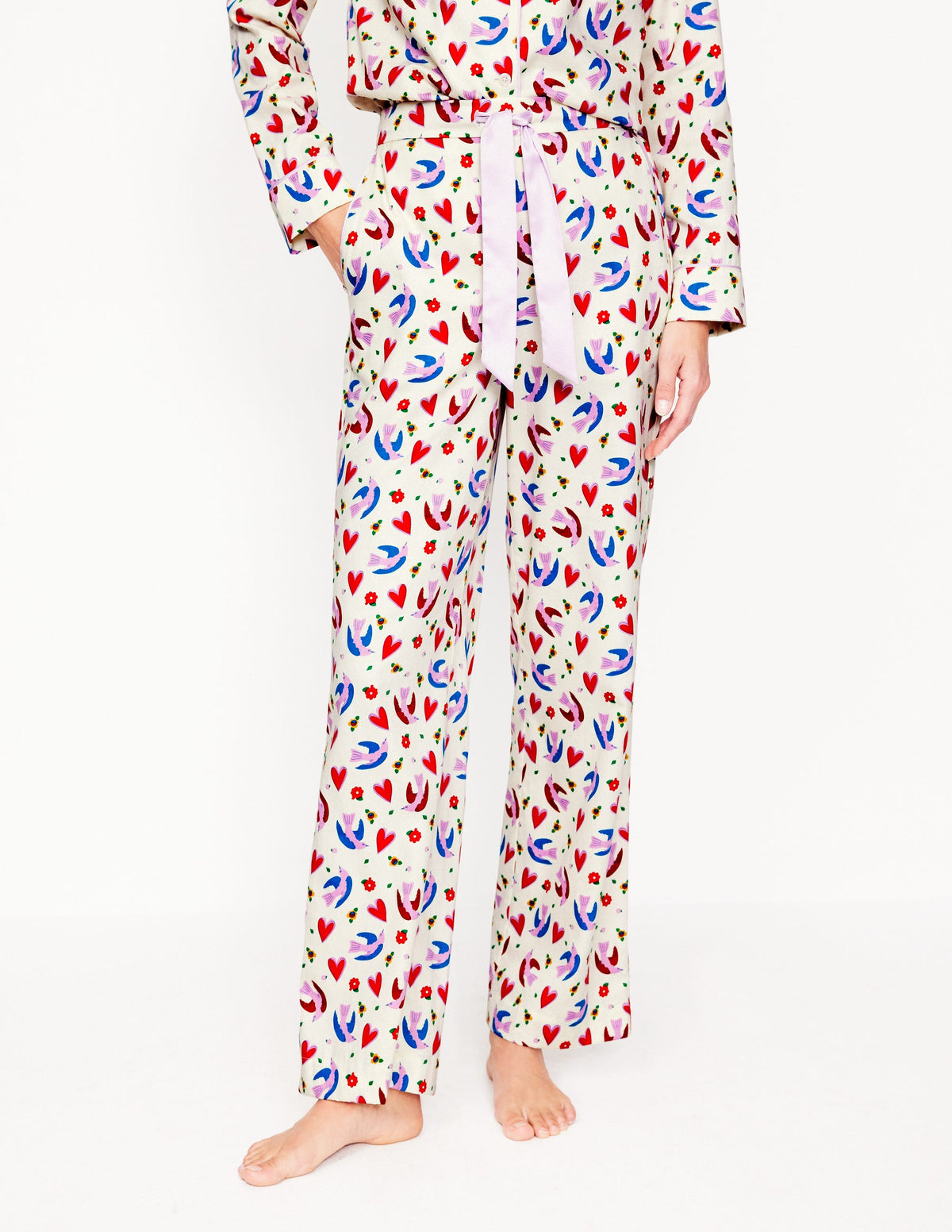 Cotton Sateen Pyjama Trousers-Ivory, Heart Flutter - Image 4