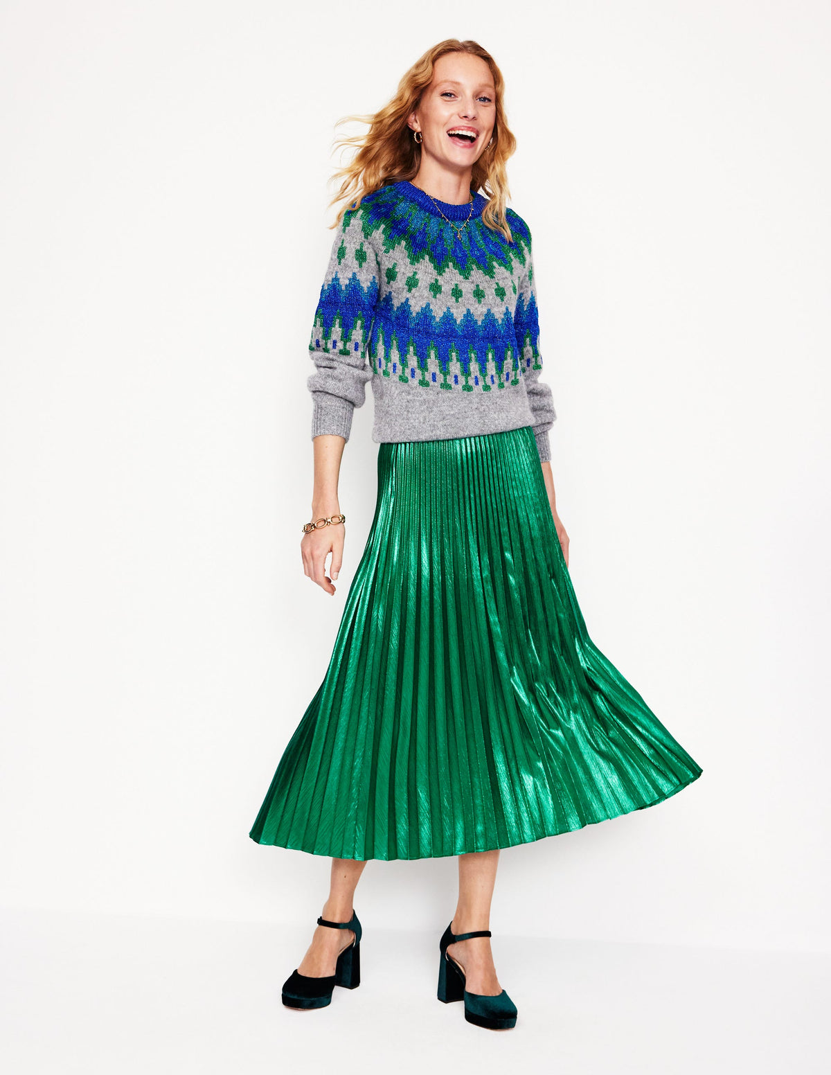 Camilla Metallic Midi Skirt-Malachite - Image 1