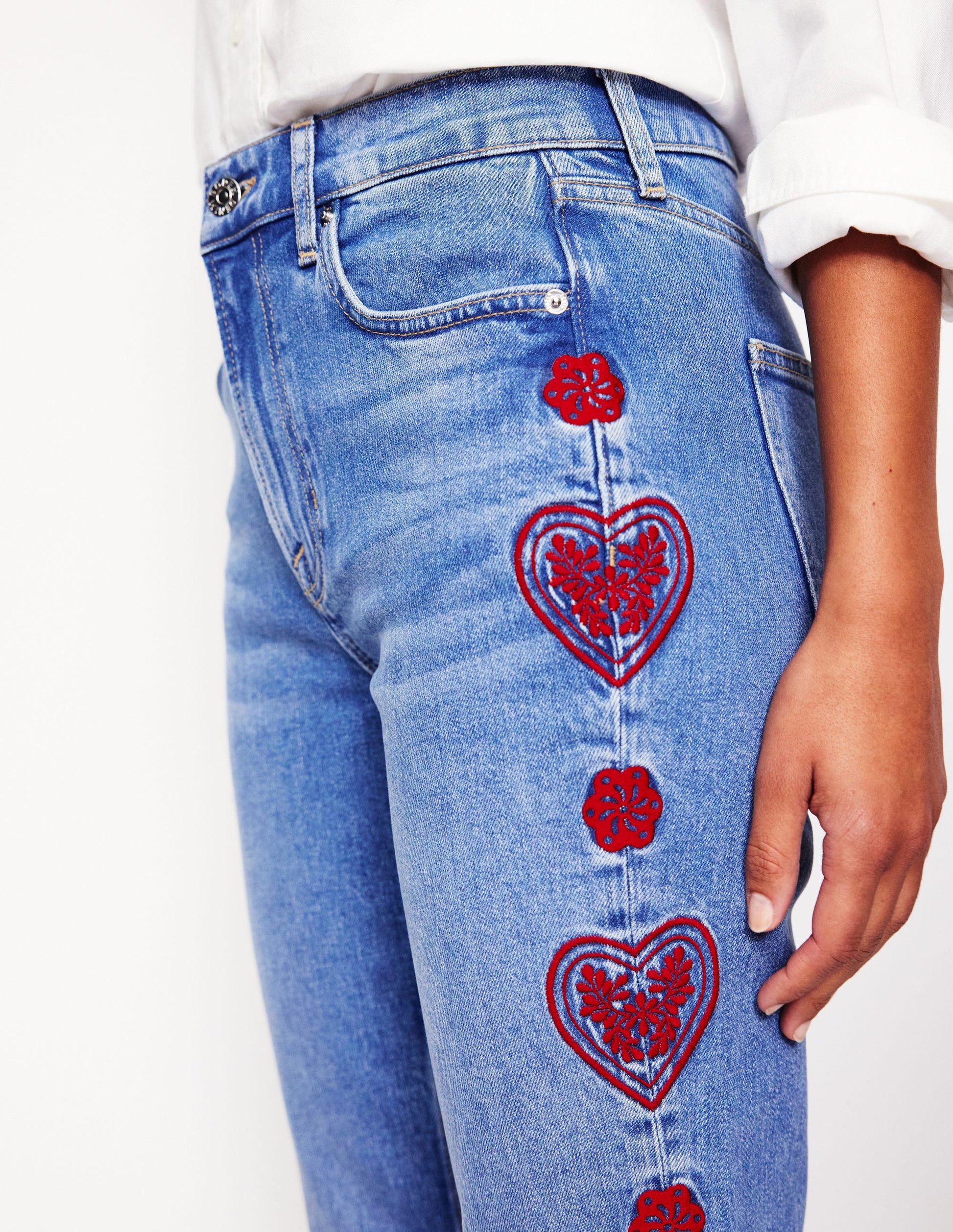 Girlfriend Jeans-Heart Embroidery Boden UK