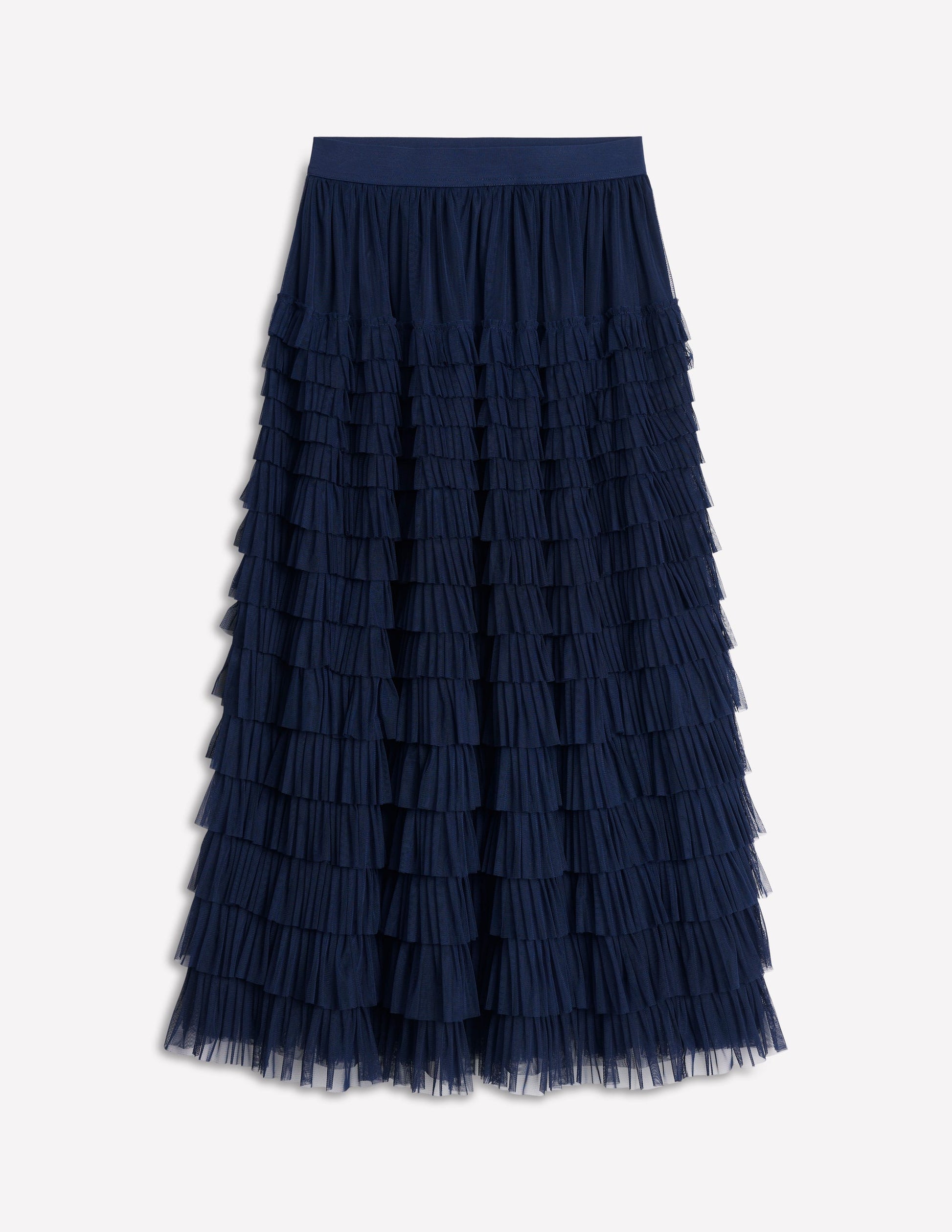 Tulle Tiered Skirt Description Tiered Tulle Ruffle Maxi Skirt-Navy