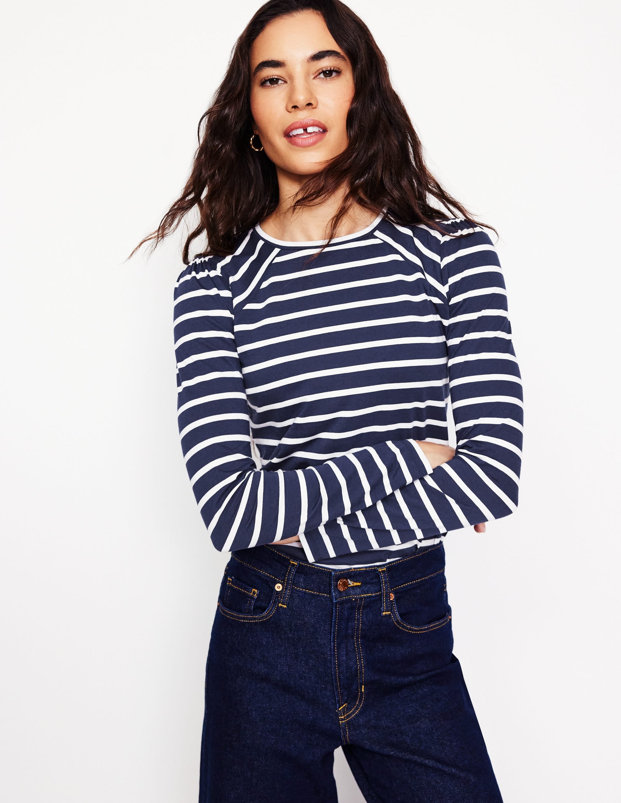 Arabella Stripe Jersey Top-Navy, Ivory Stripe - Image 1