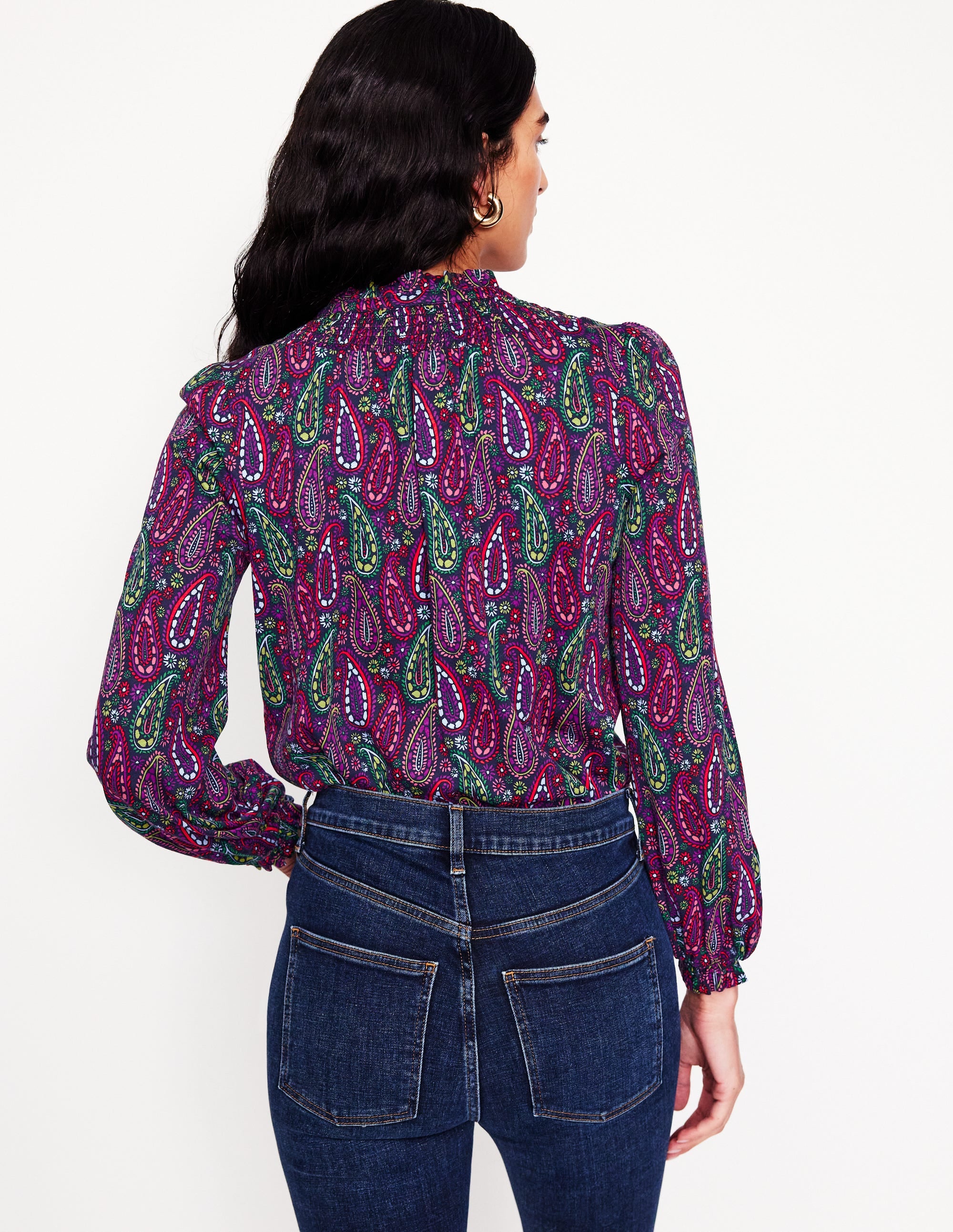 Fay Smocked Jersey Shirt-Multi, Illustrated Paisley - Image 3