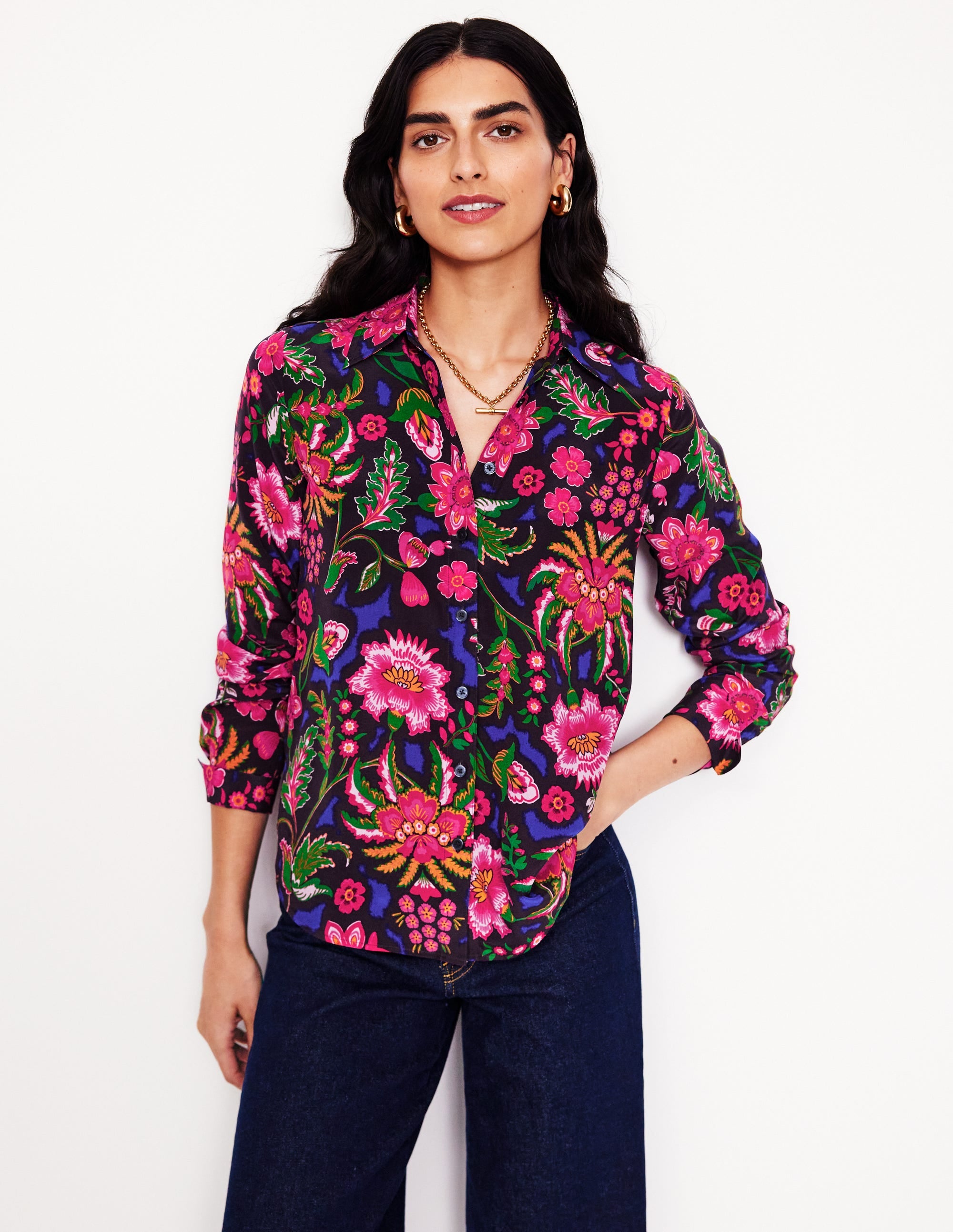 Sienna Silk Shirt-Multi, Blossom Flourish - Image 1