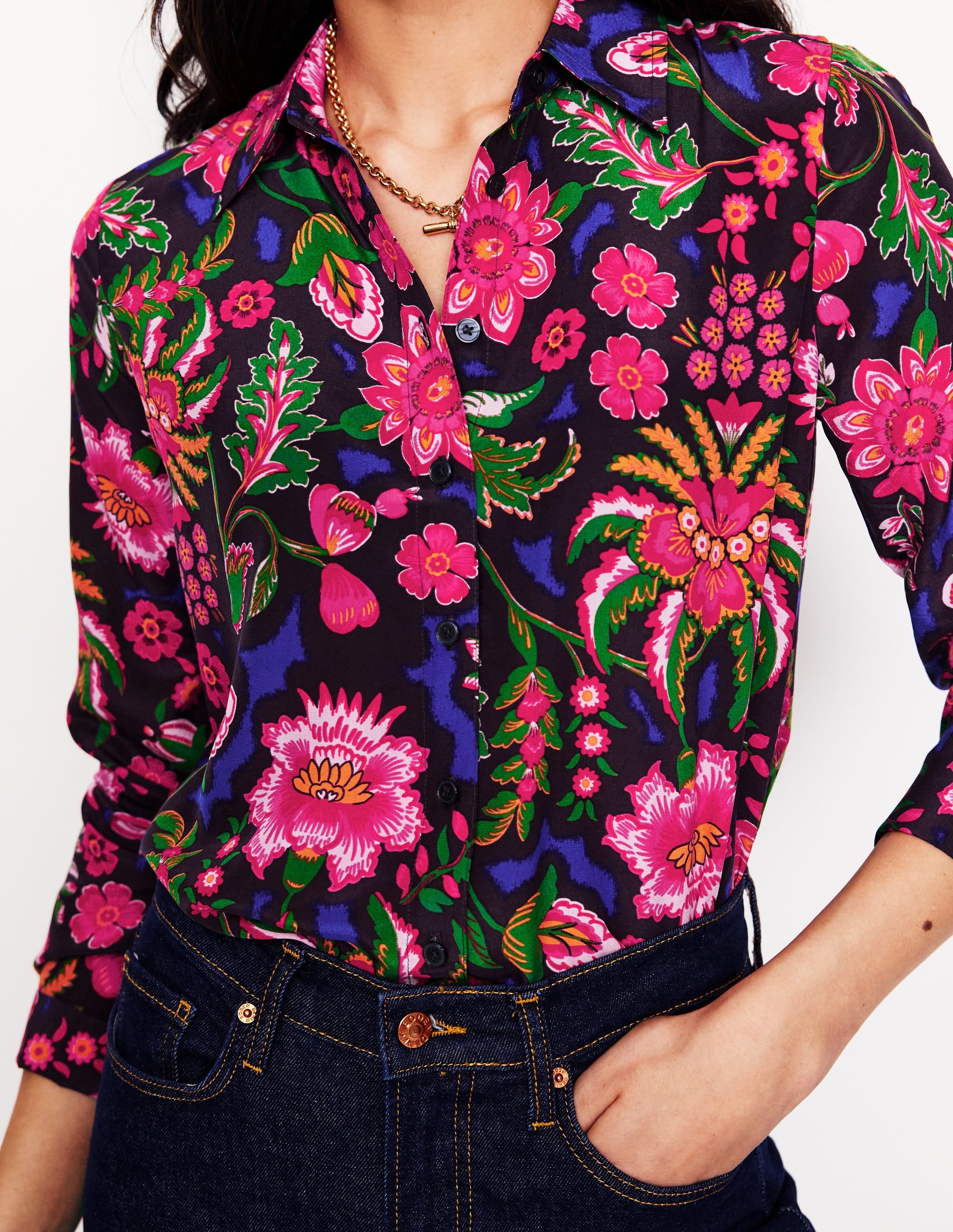 Sienna Silk Shirt-Multi, Blossom Flourish - Image 2