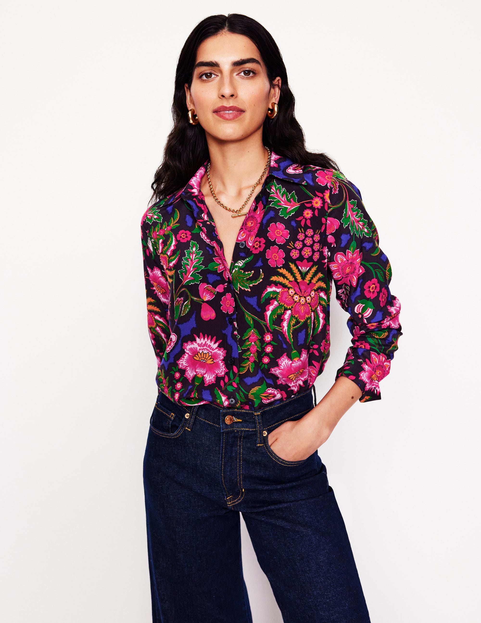 Sienna Silk Shirt-Multi, Blossom Flourish - Image 5