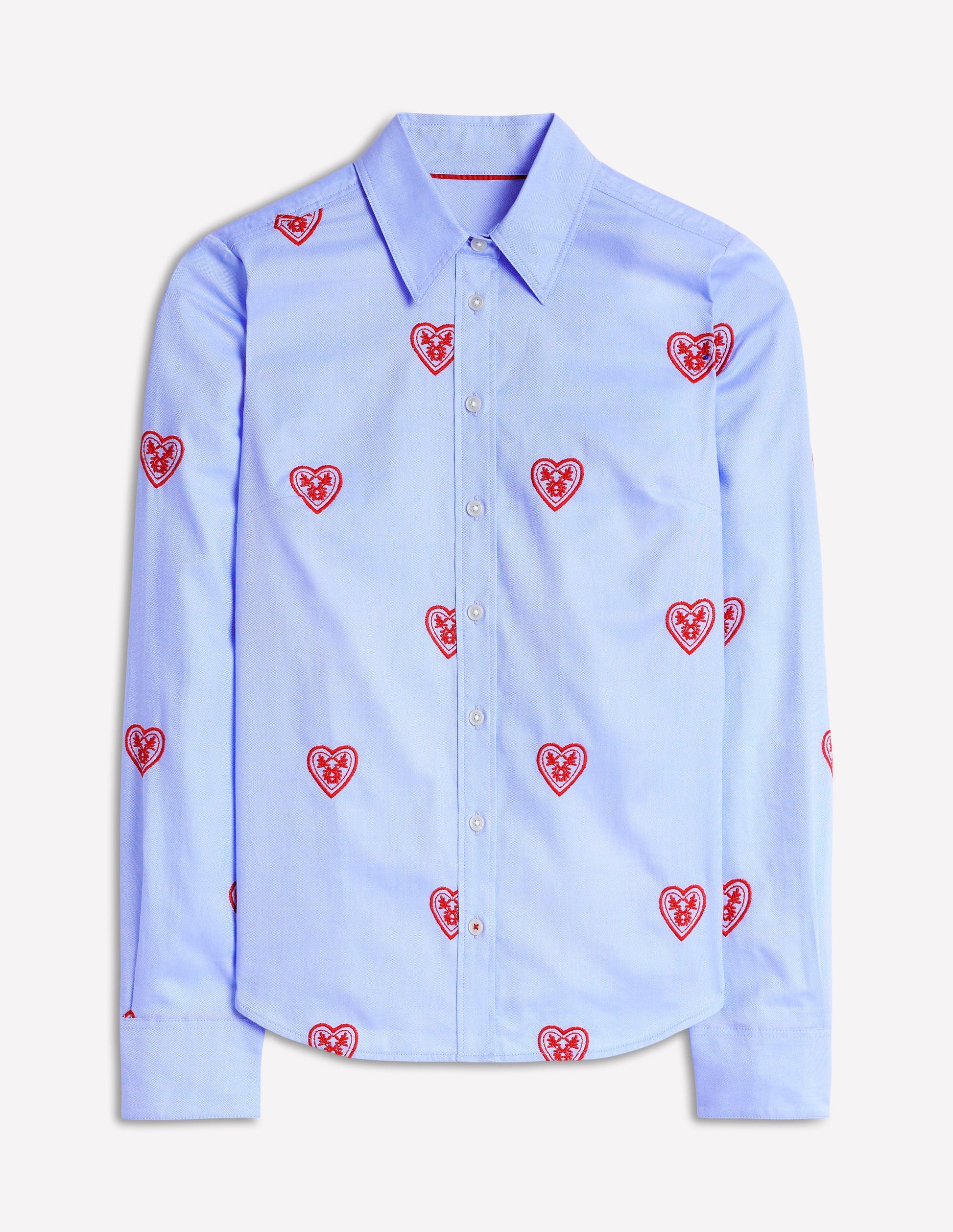 Sienna Interest Cotton Shirt-Blue Oxford, Hearts-5
