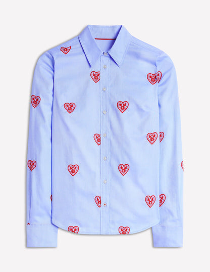 Sienna Interest Cotton Shirt-Blue Oxford, Hearts-5