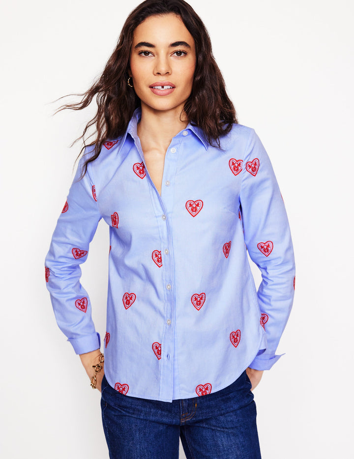 Sienna Interest Cotton Shirt-Blue Oxford, Hearts
