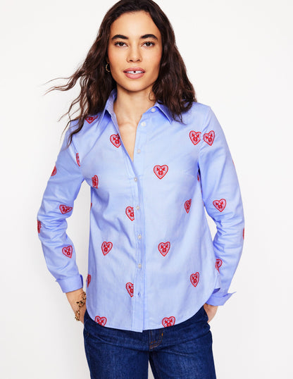 Sienna Interest Cotton Shirt-Blue Oxford, Hearts-1