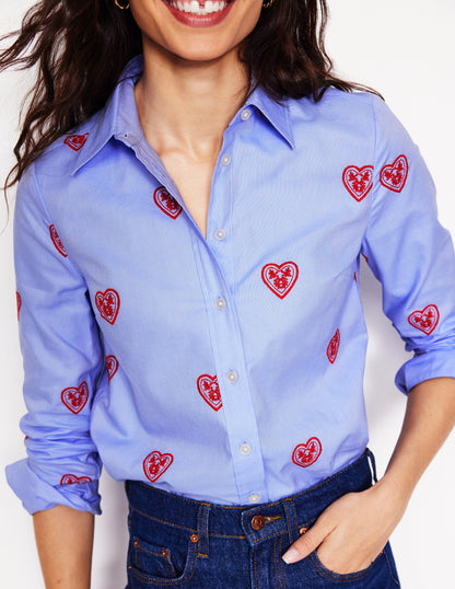 Sienna Interest Cotton Shirt-Blue Oxford, Hearts-2