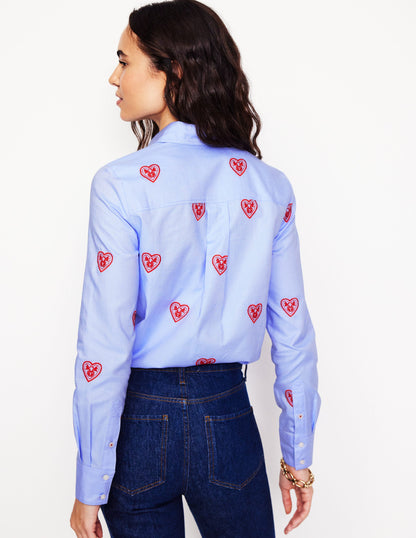Sienna Interest Cotton Shirt-Blue Oxford, Hearts-3
