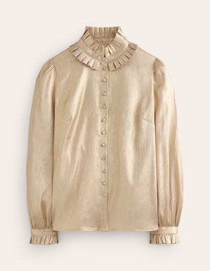 Ruffle Collar Party Blouse-Gold-6