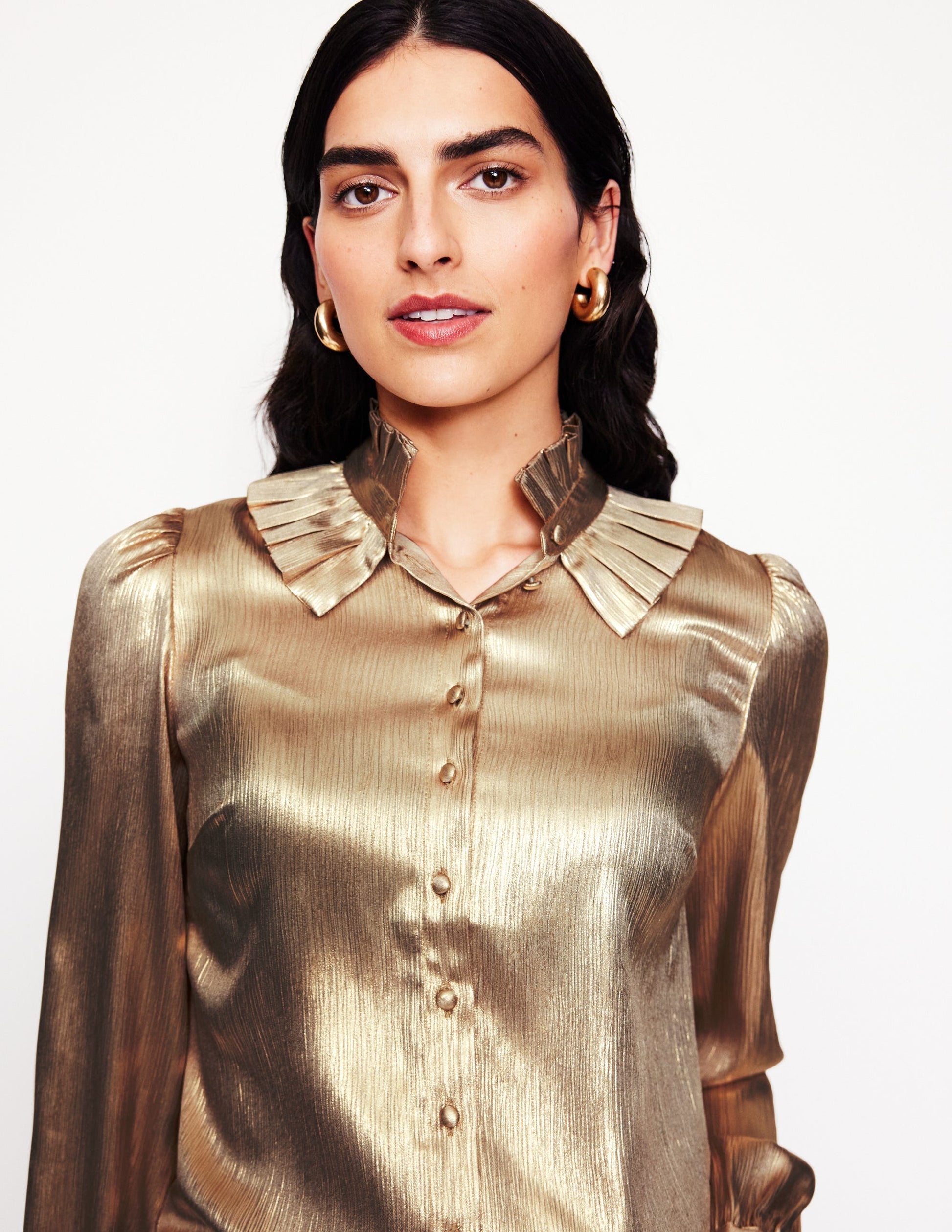 Ruffle Collar Party Blouse-Gold-2