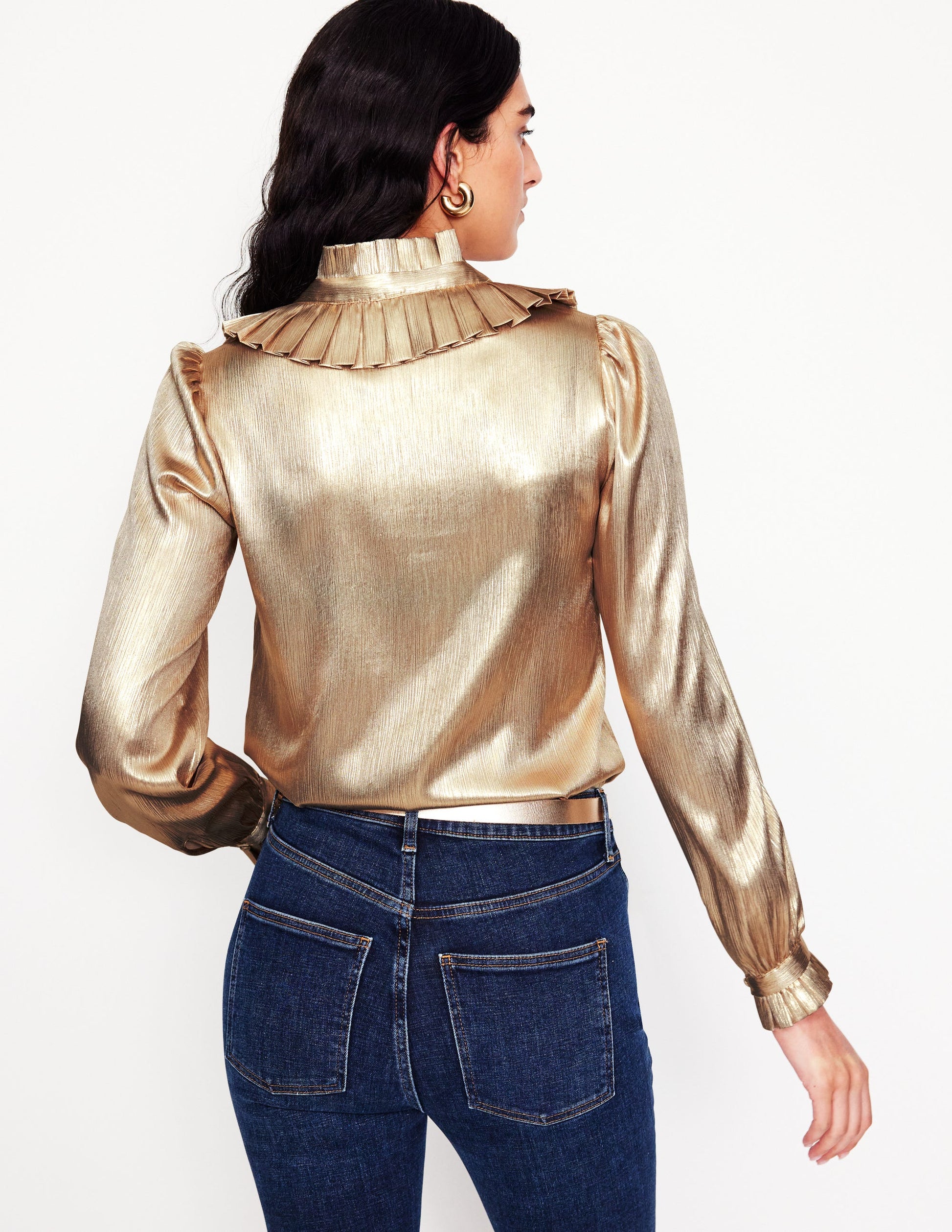 Ruffle Collar Party Blouse-Gold-3