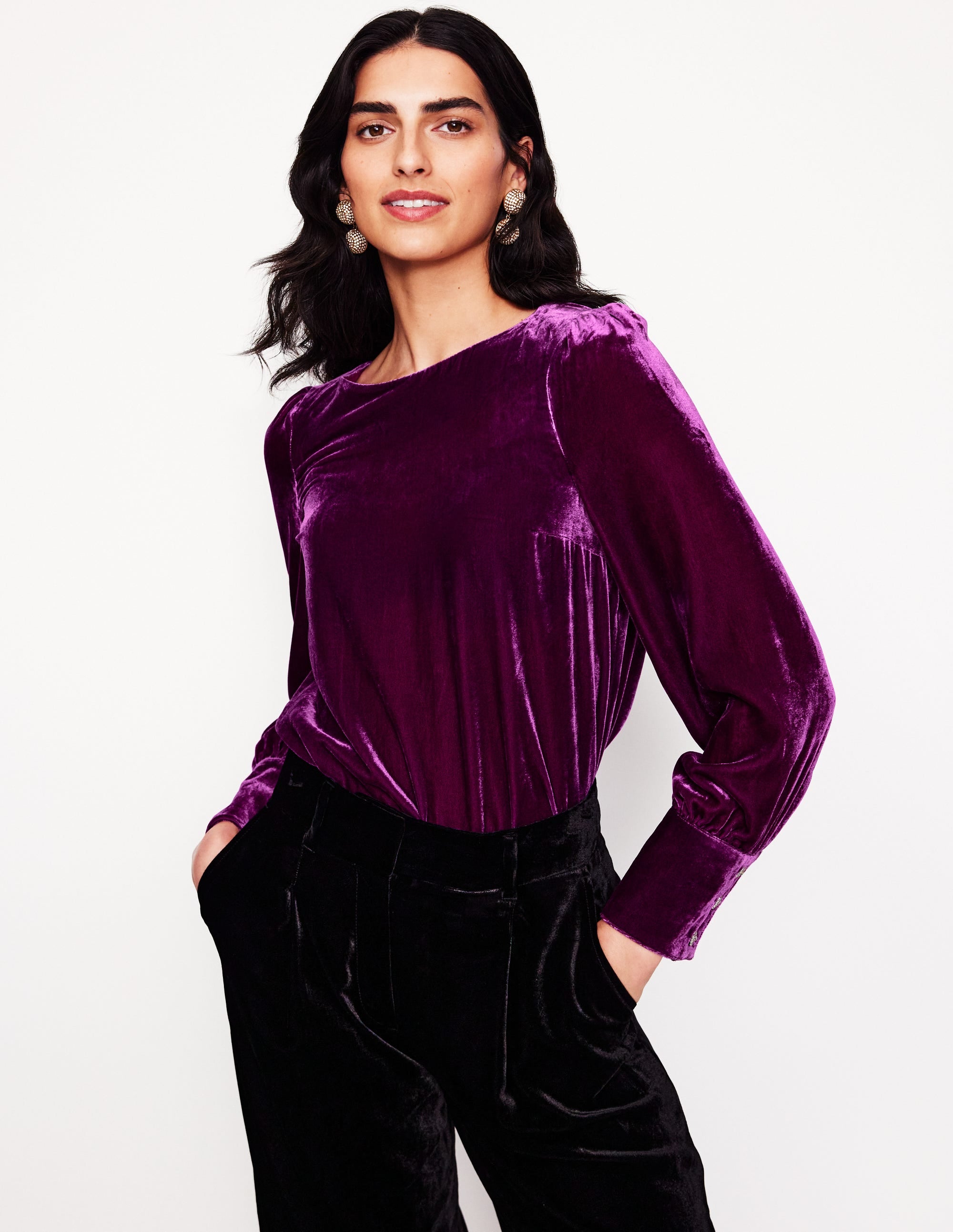Button Back Velvet Top-Regal Purple - Image 1