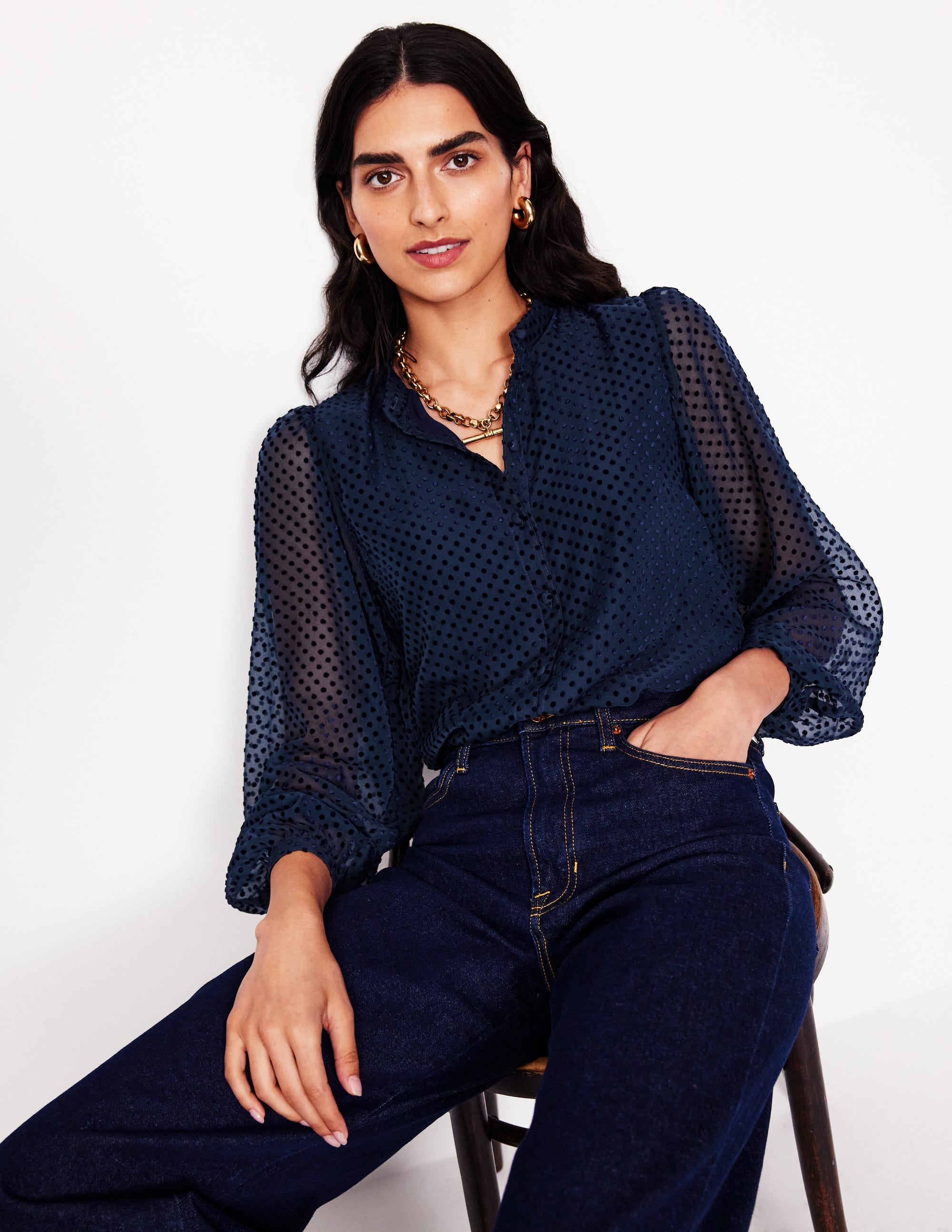 Theodora Devore Blouse-Navy Spot - Image 1