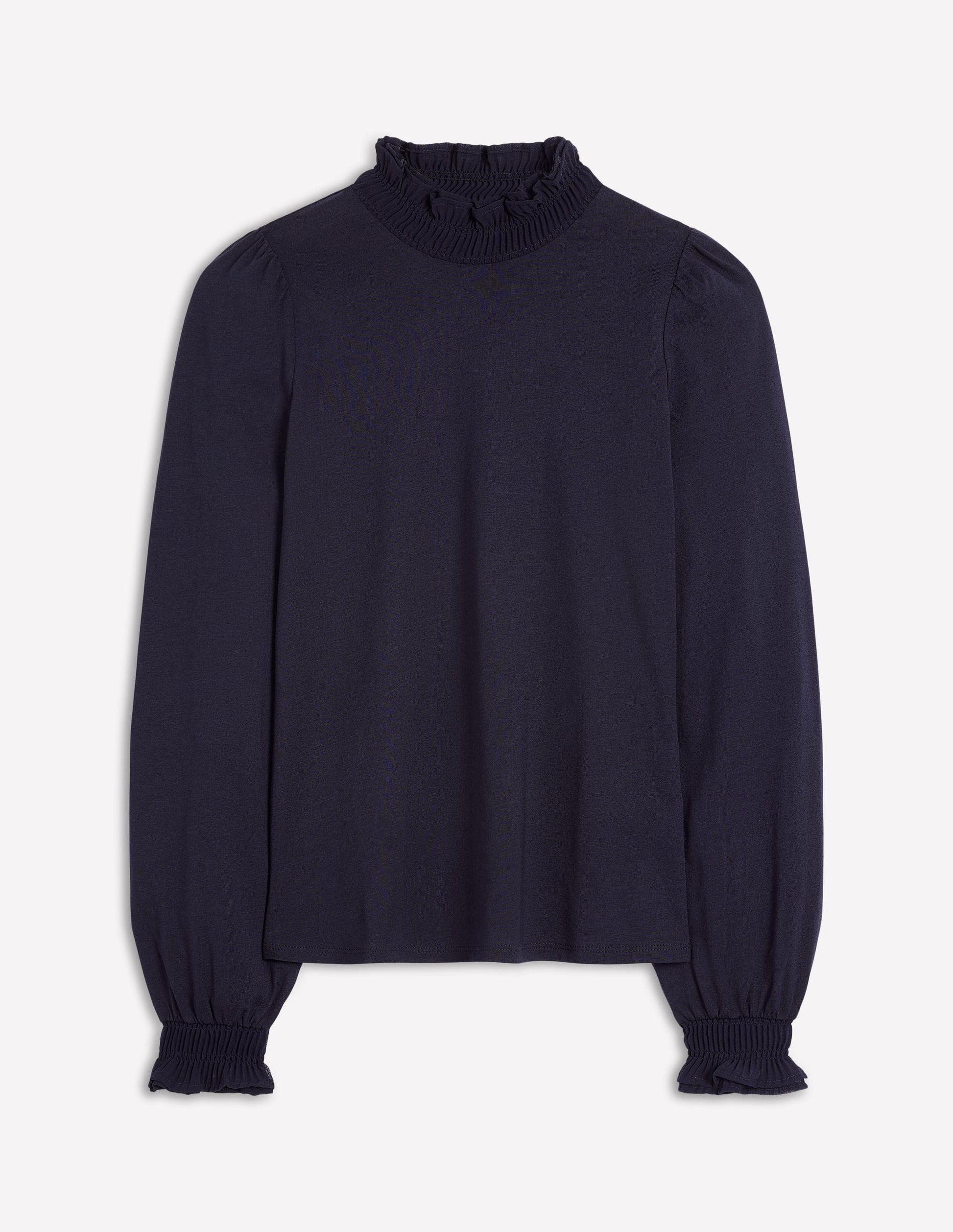 Woven Frill Supersoft Top-Navy-5