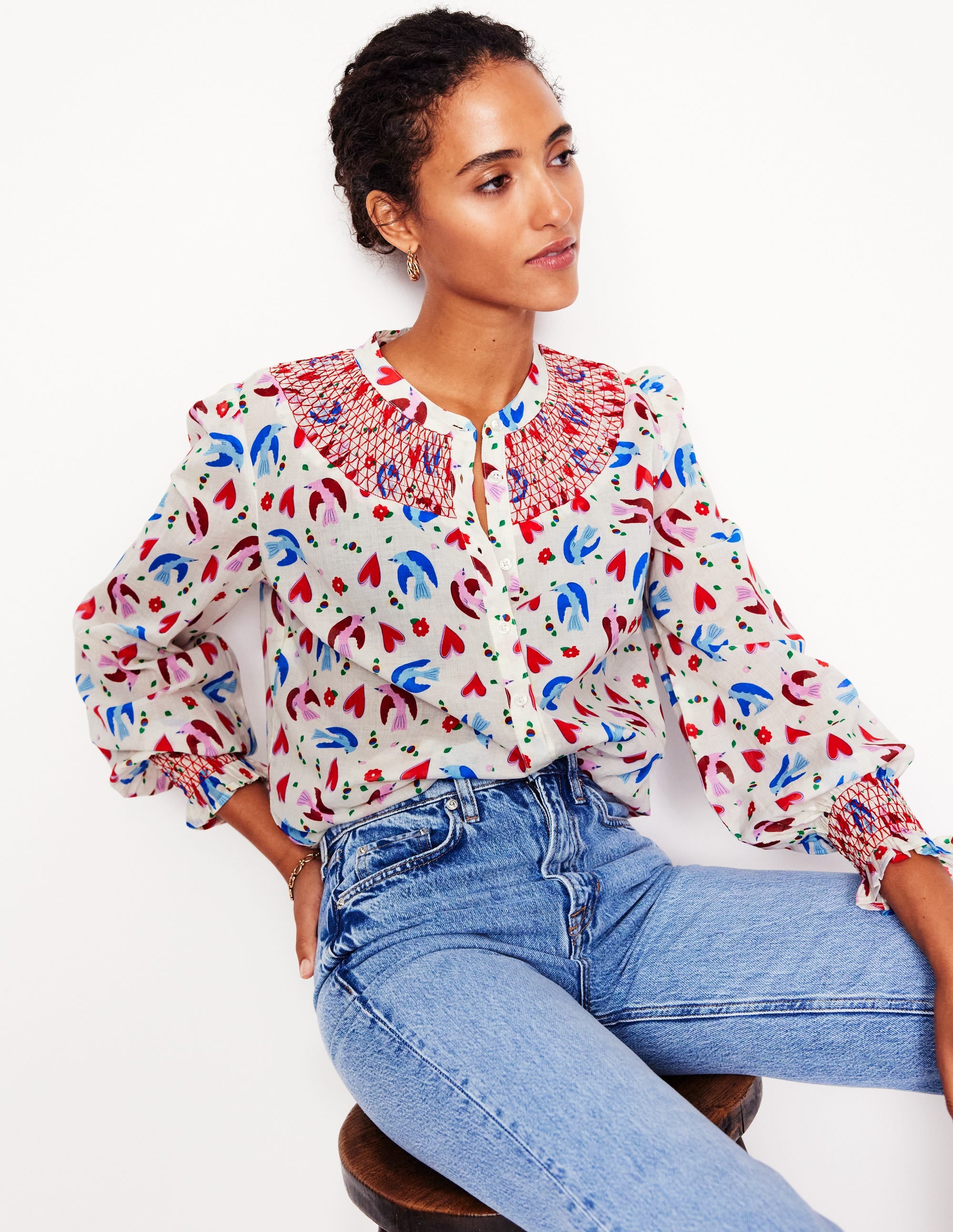 Effie Smocked Blouse-Ivory, Heart Flutter - Image 1