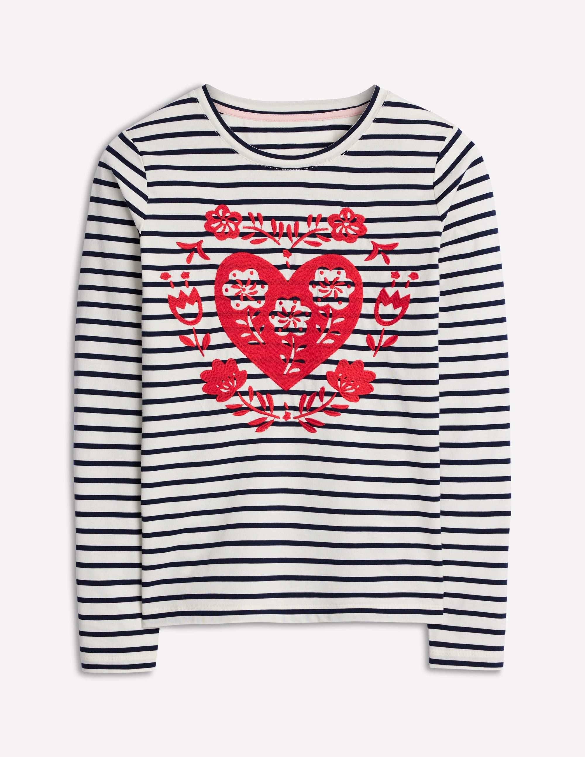 Novelty Long Sleeve Jersey Top-Ivory, Navy Heart - Image 5