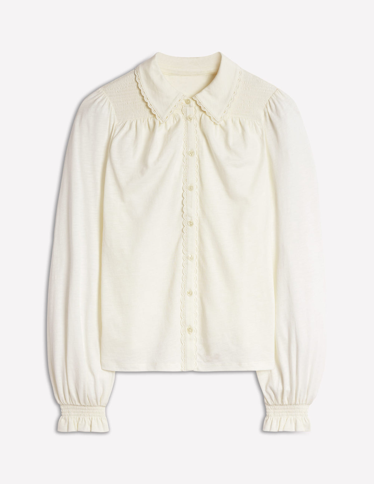Smocked Jersey Shirt-Ivory - Image 5
