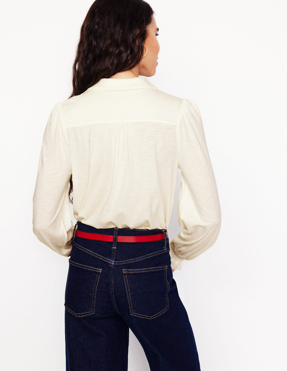 Smocked Jersey Shirt-Ivory - Image 3