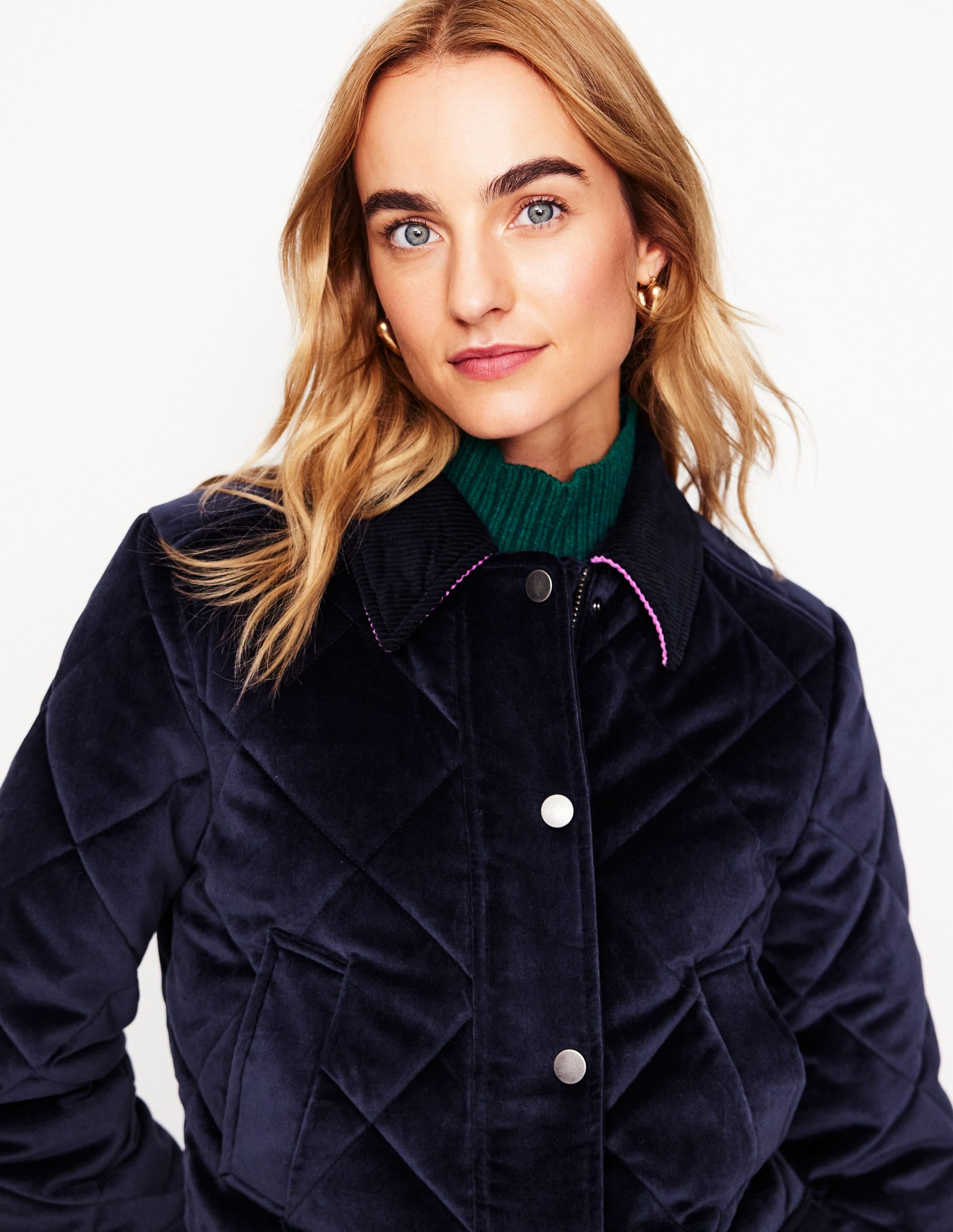 Quilted Velvet Jacket-Navy - Image 2