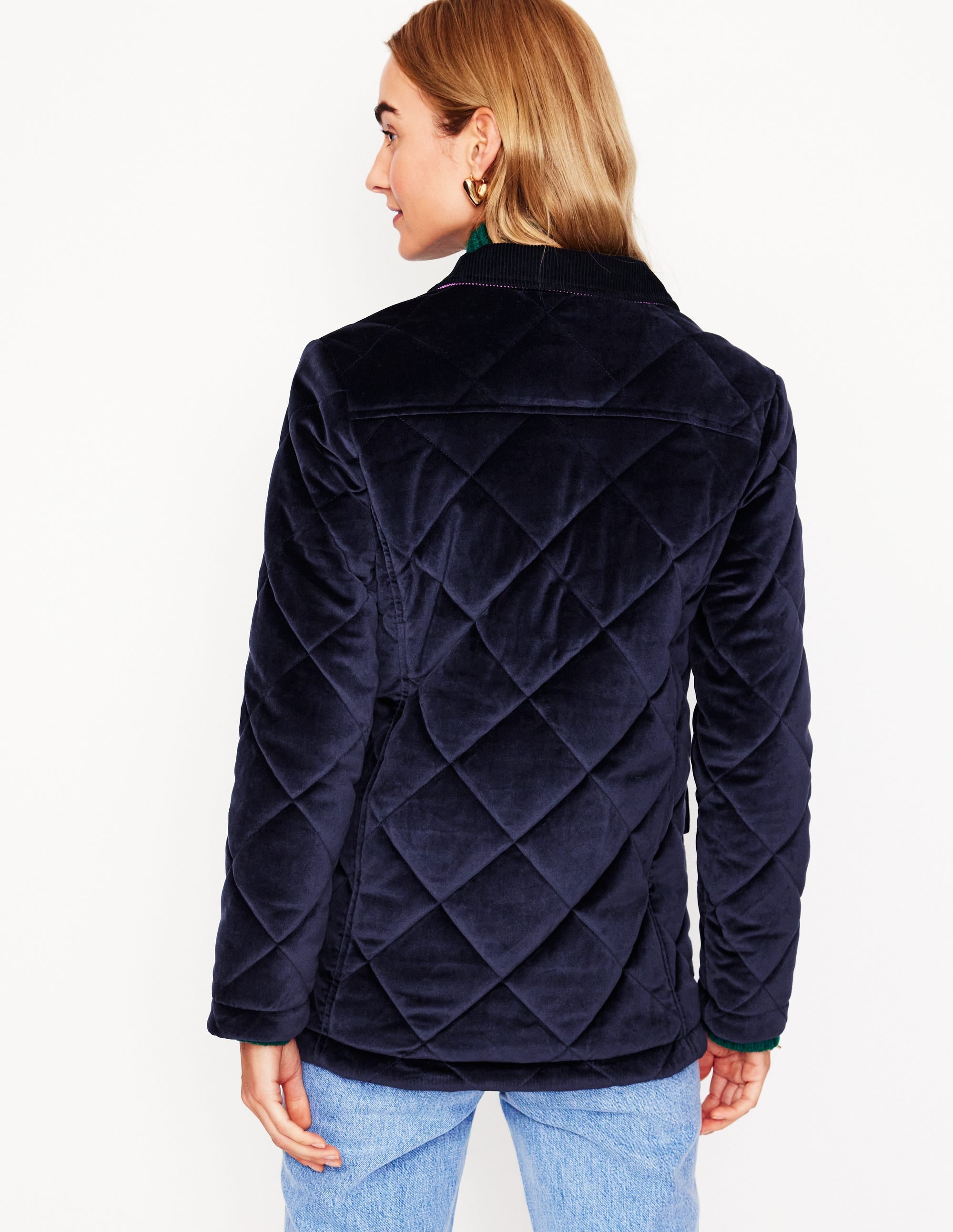 Quilted Velvet Jacket-Navy - Image 3