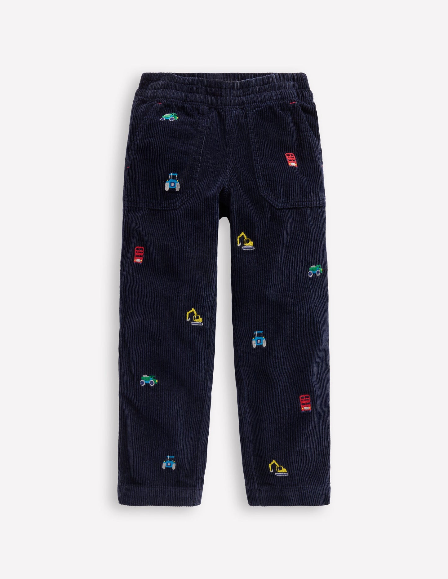 Pull-on Cord Trousers-Construction Embroidery