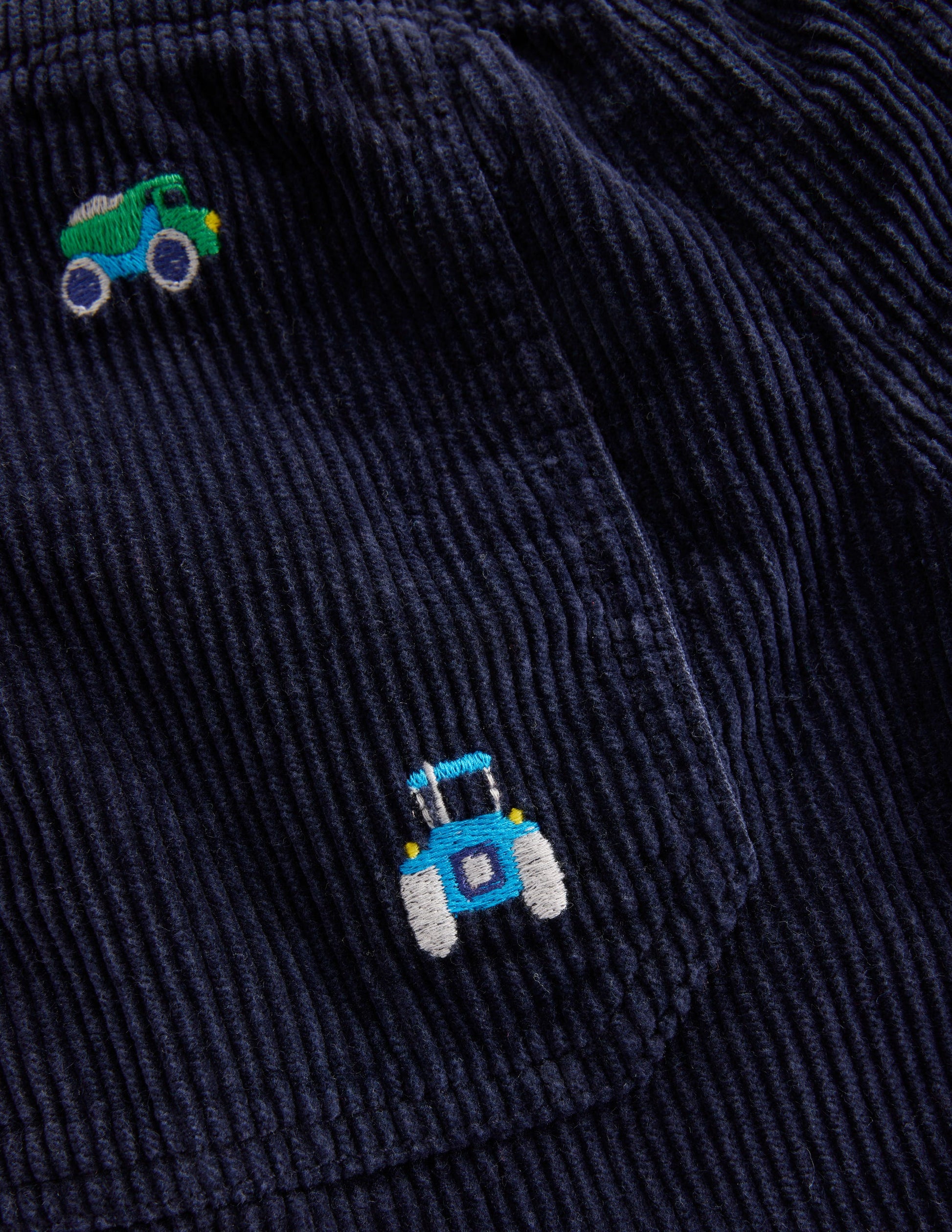 Pull-on Cord Trousers-Construction Embroidery-3