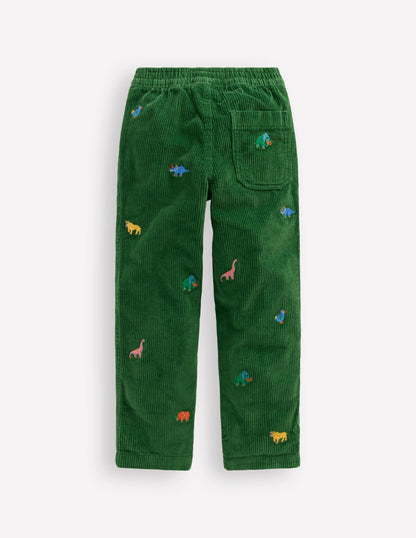 Pull-on Cord Trousers-Prehistoric Animals Embroidery-2