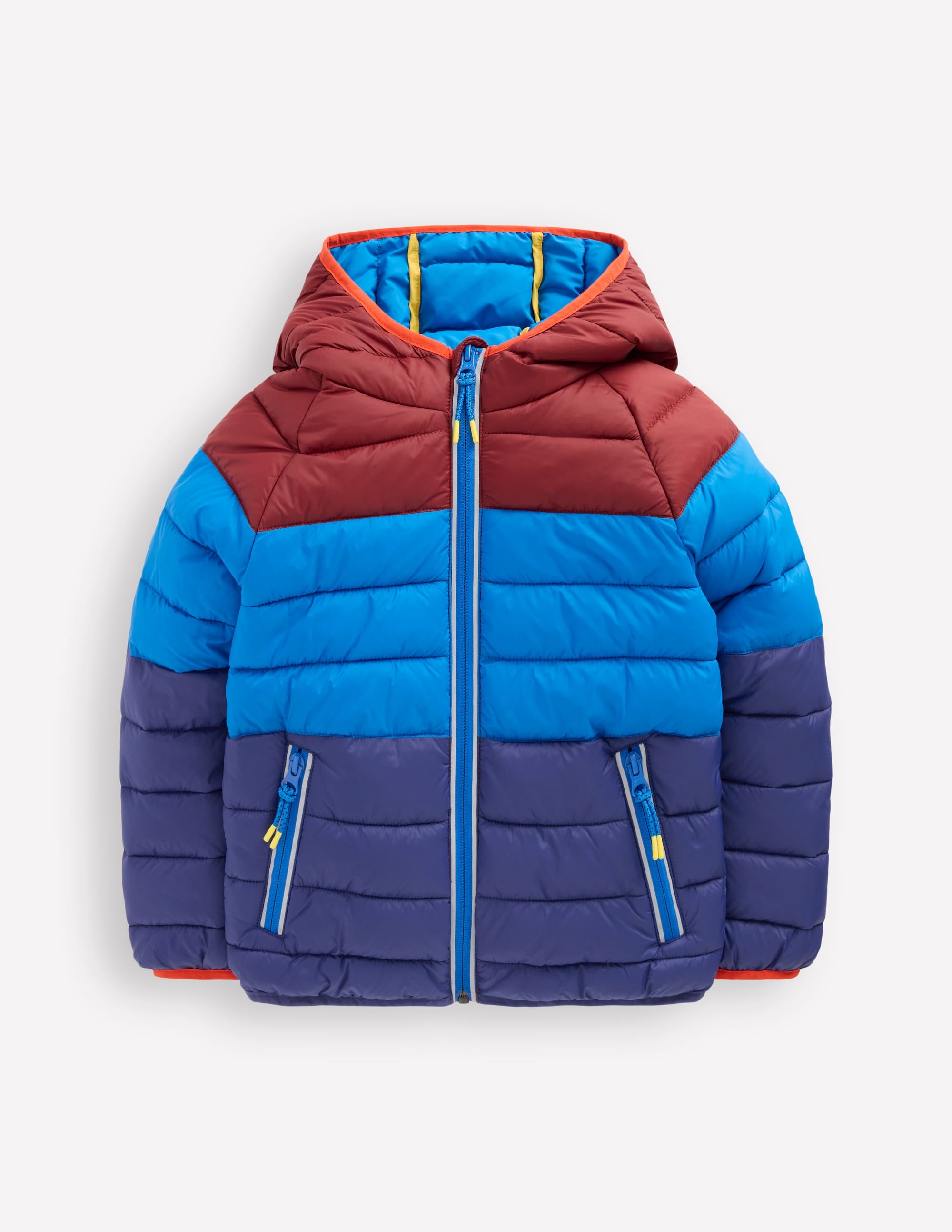 Pack-away Padded Jacket-Blue Colour Block - Image 1