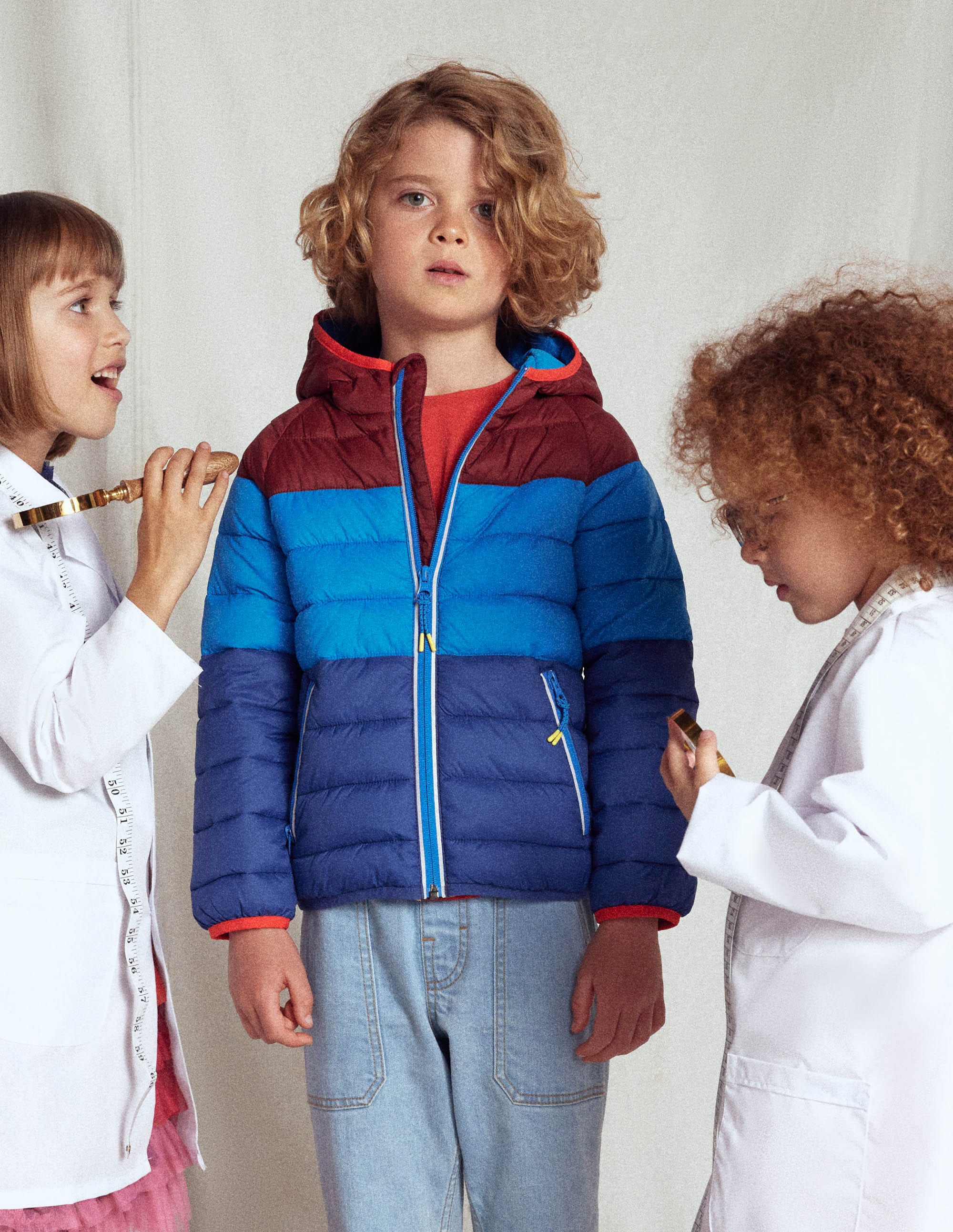 Pack-away Padded Jacket-Blue Colour Block - Image 5